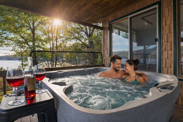 Inviting outdoor jacuzzi, a perfect oasis for relaxation and rejuvenation, surrounded by nature's beauty.