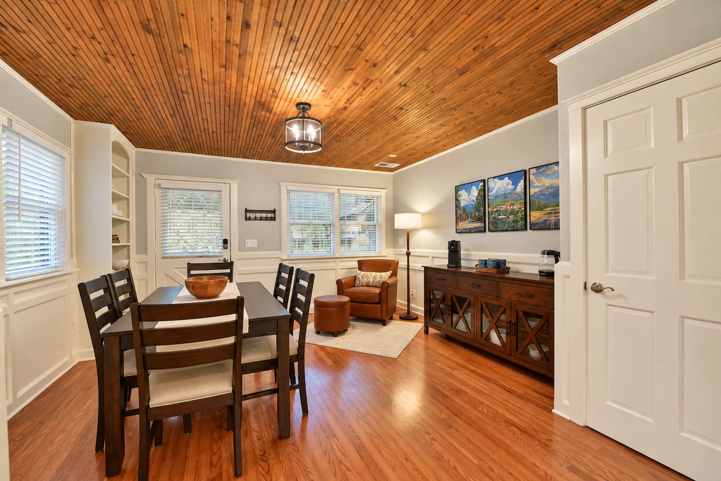 The connected downstairs retreat offers extra space to spread out, with its own dining area, comfortable reading chair and kitchenette with a full-size refrigerator available, plus microwave and coffee station.