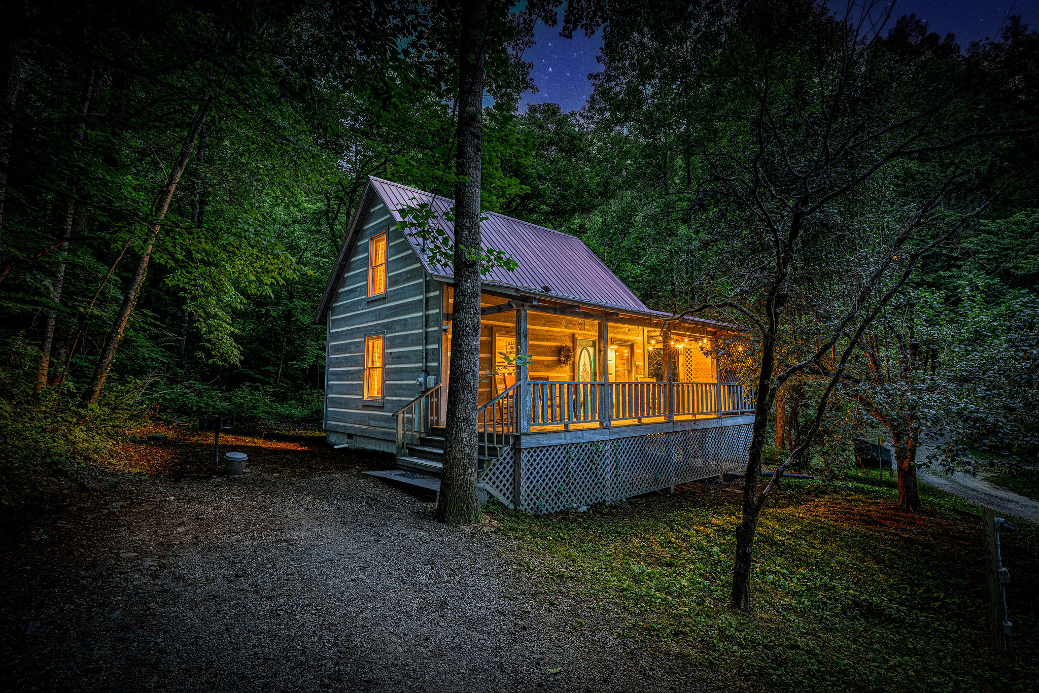 Lit up and ready, deep in the trees where it's quiet.