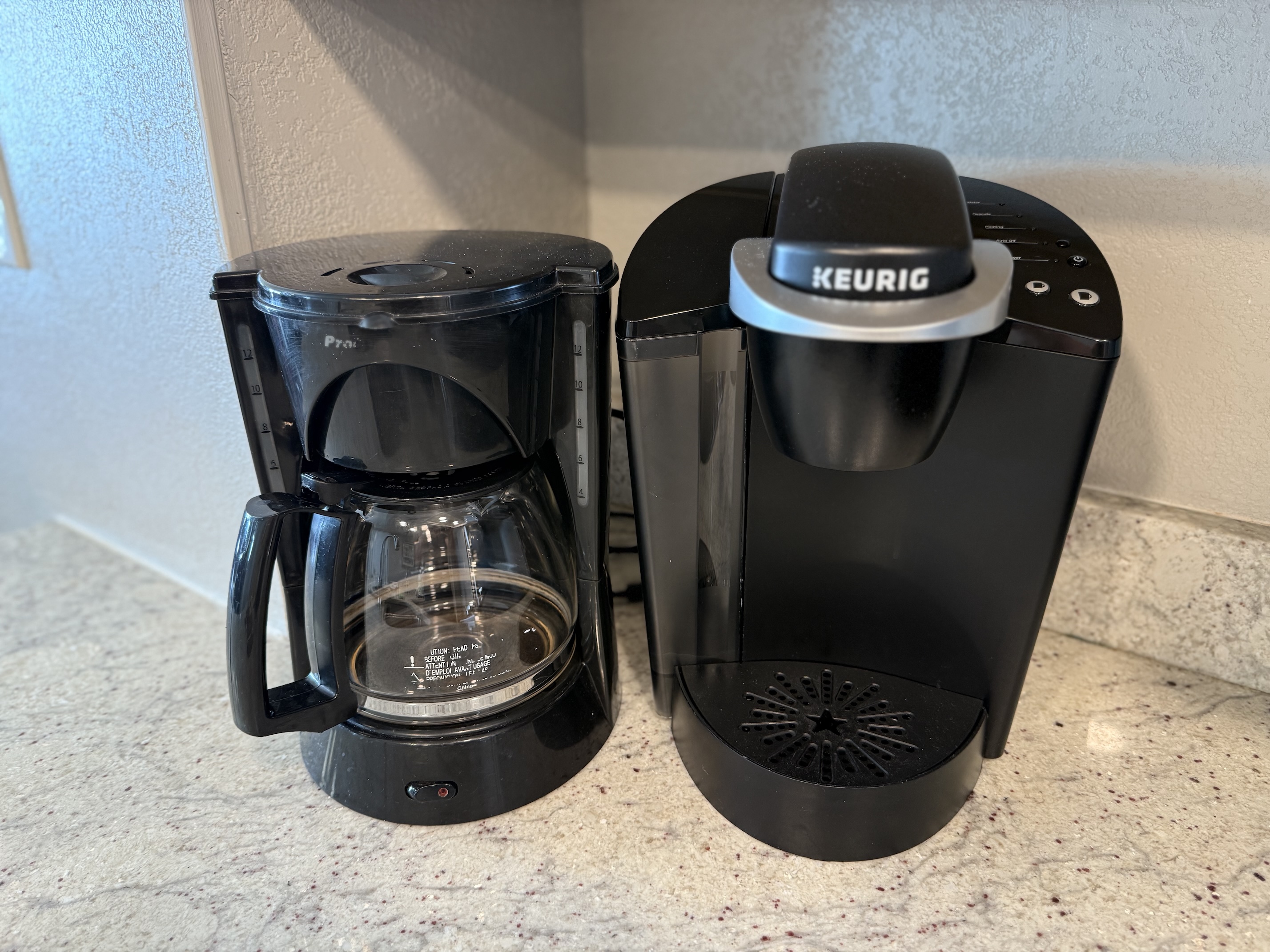 Enjoy your coffee your way—either a Keurig or a full-size drip coffee maker.
