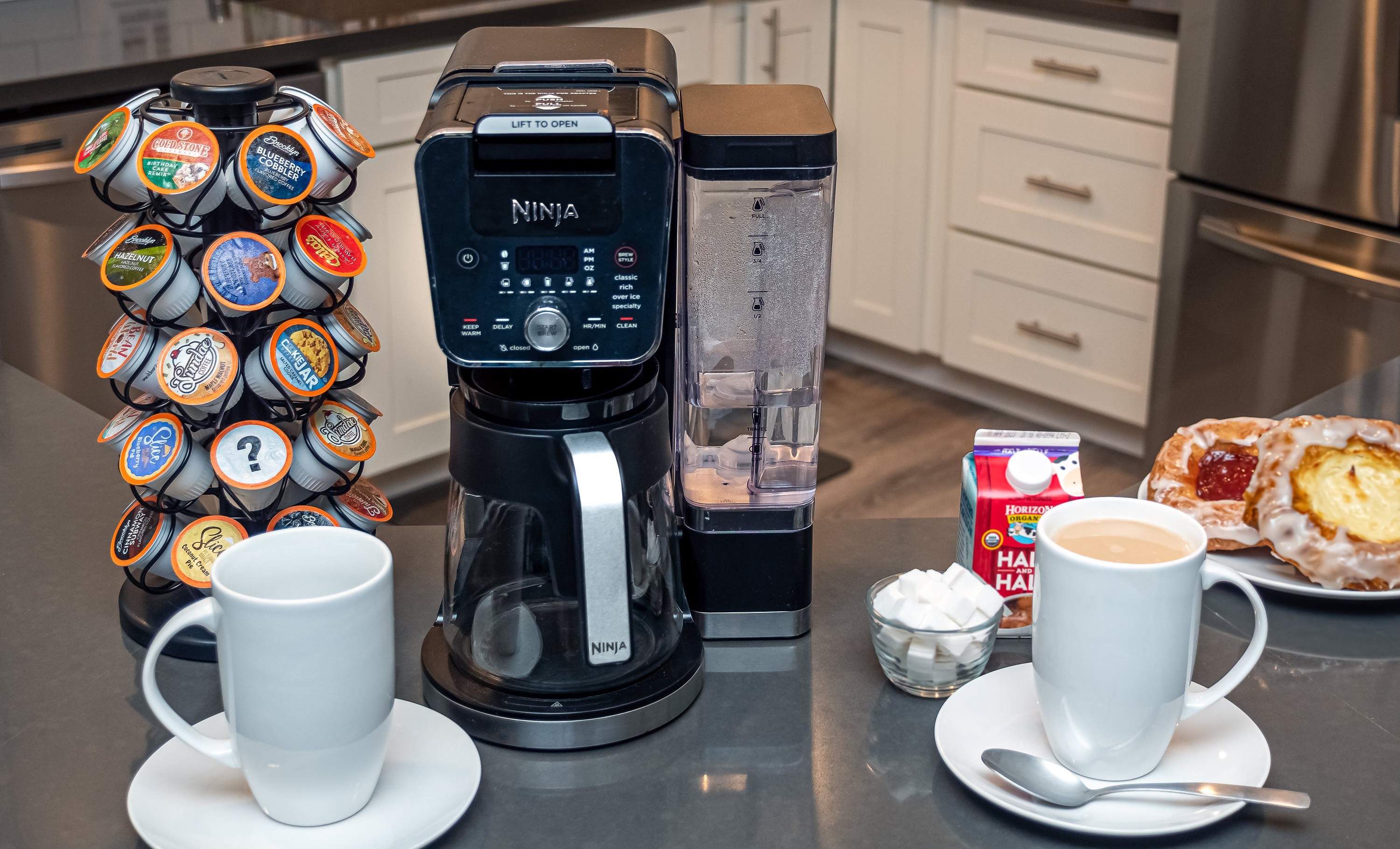 Ninja XL Dual Brew and Coffee Pods provided. All else for display purposes only.