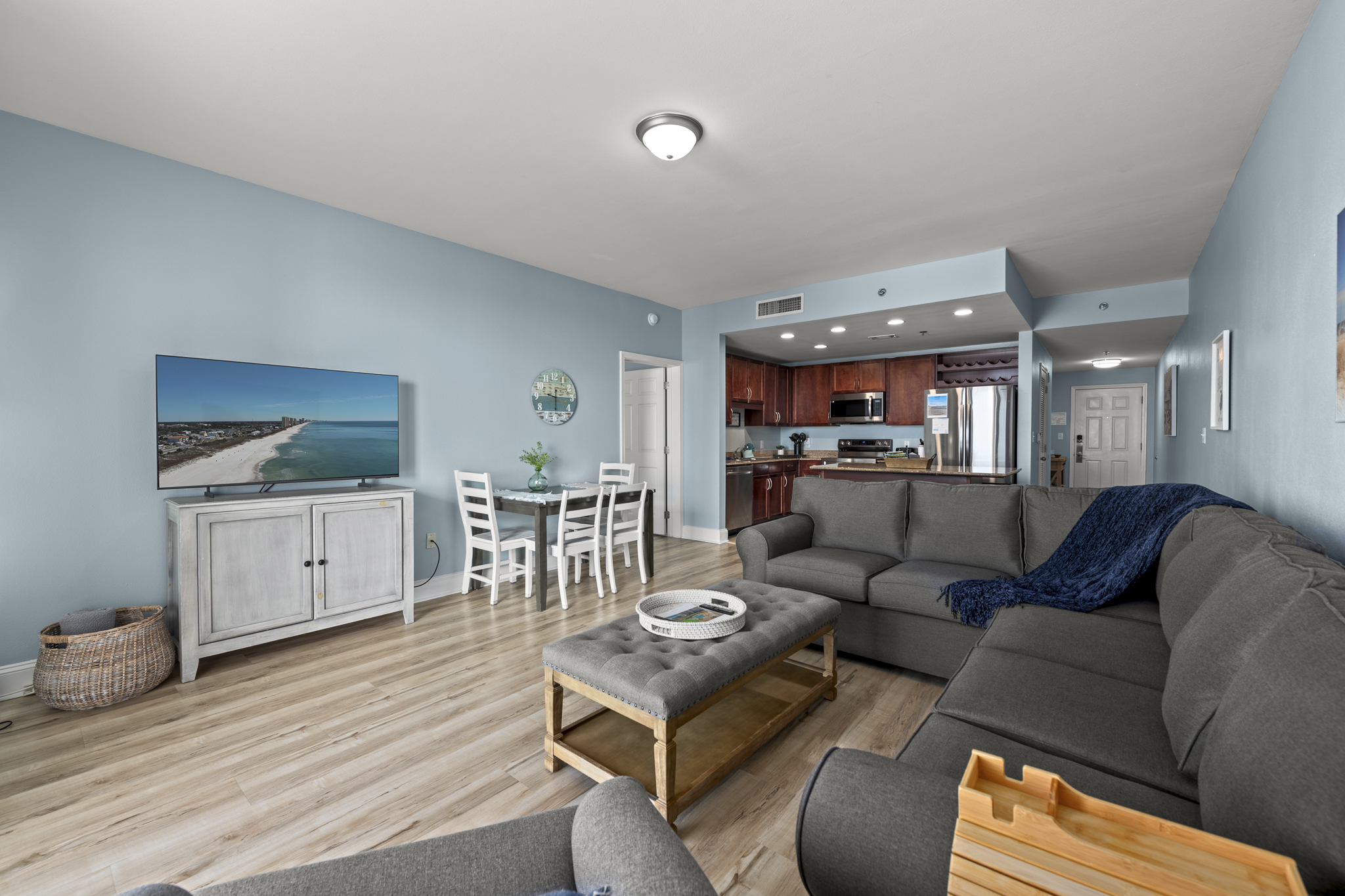 This whole room has been updated in 2026.  New furniture, paint and TV.