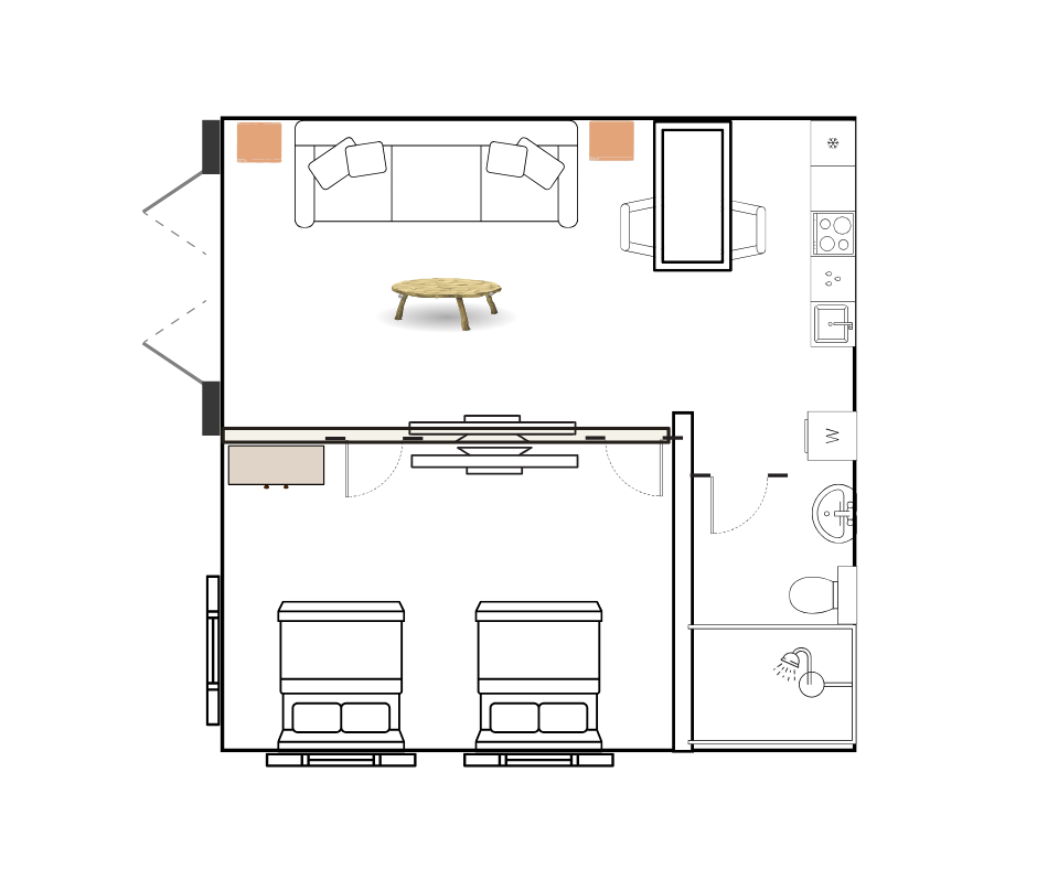 Floor plan of the apartment — not to scale, but it provides a good idea of the layout.