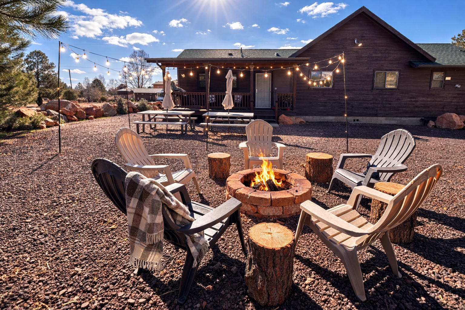 Gather around the firepit with your loved ones and enjoy the peaceful setting and fresh mountain air!