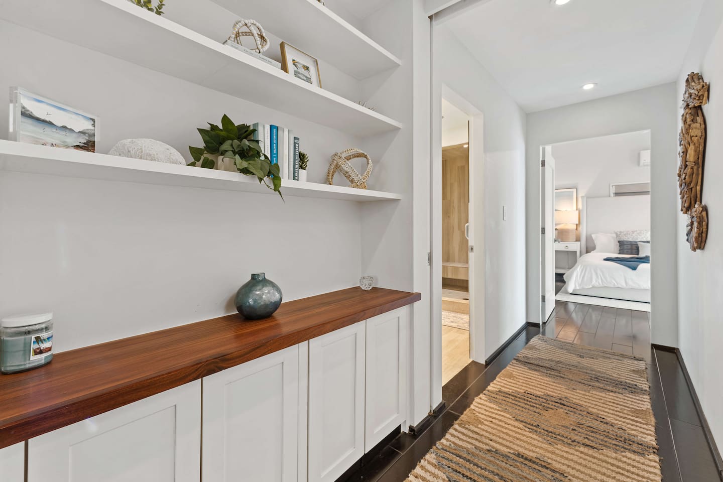 Hallway to the bedrooms and bathroom on the main level 
