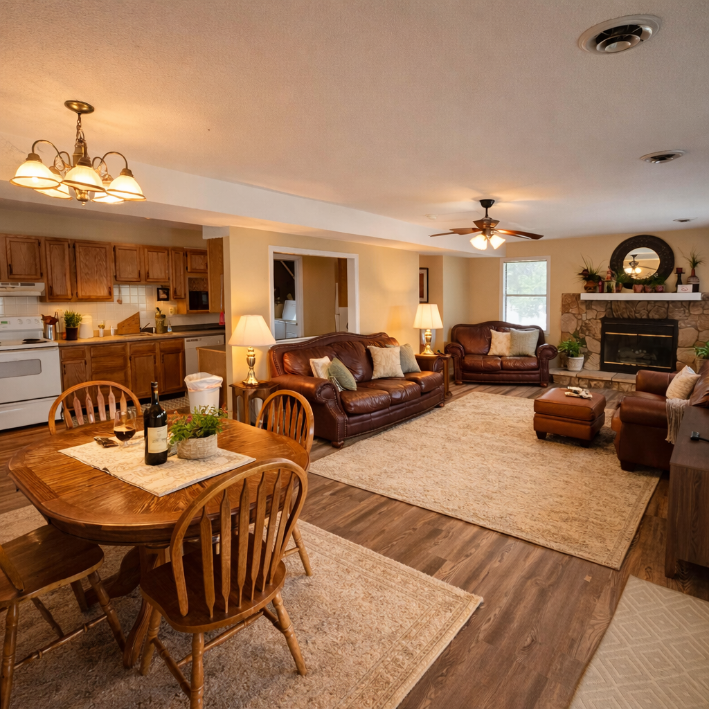 Open-concept living with living and dining and kitchen combined