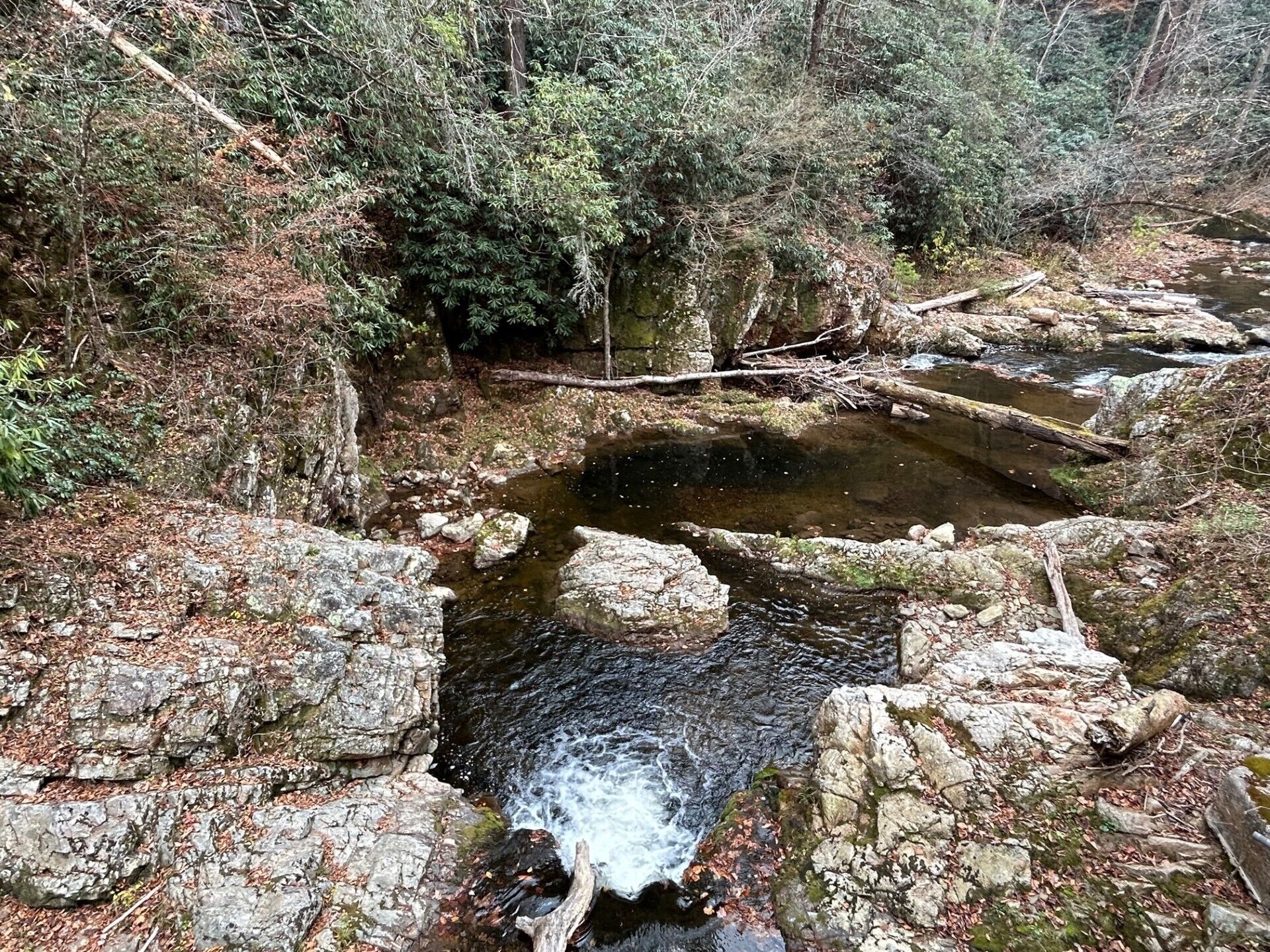 Rushing waters of Paint Creek, several miles from the house. 