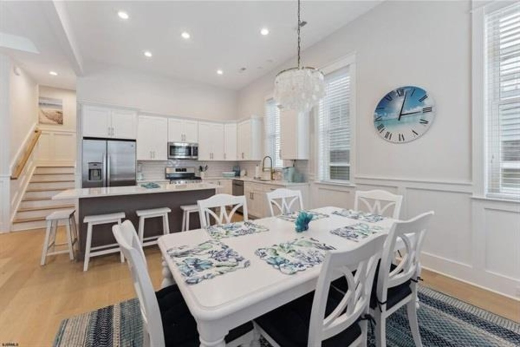 View of the kitchen and the dining area