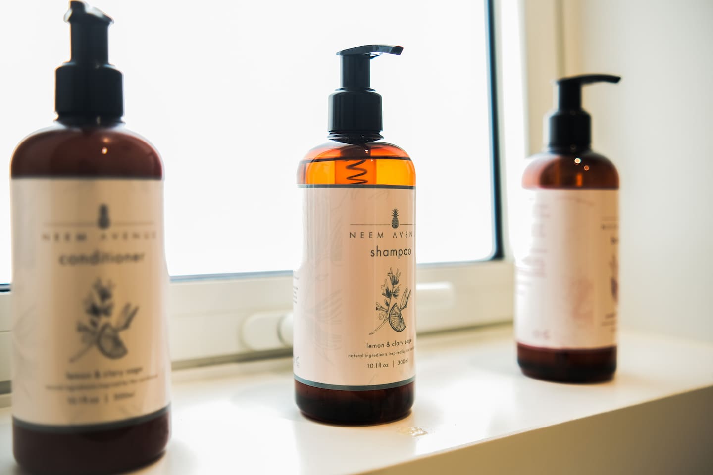 Bolanda Bungalow is stocked with premium toiletries from local artisan Neem Avenue, including shampoo, conditioner, and body wash.