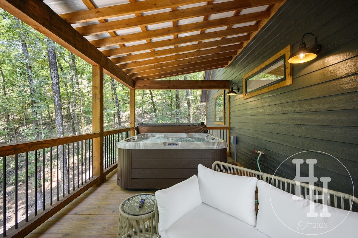 Outdoor living space with hot tub