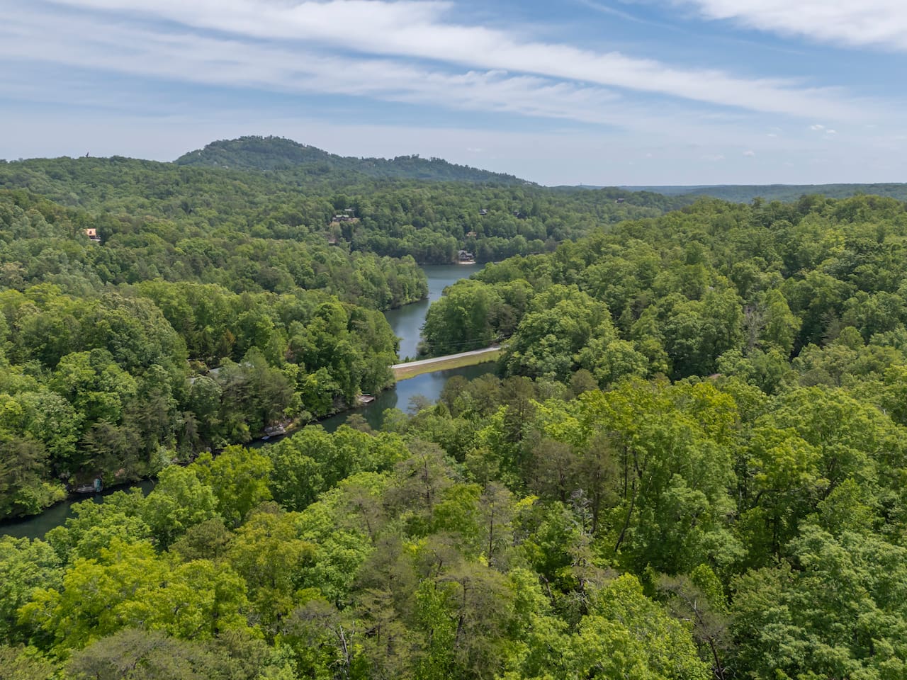Upper drone view of the cabin.