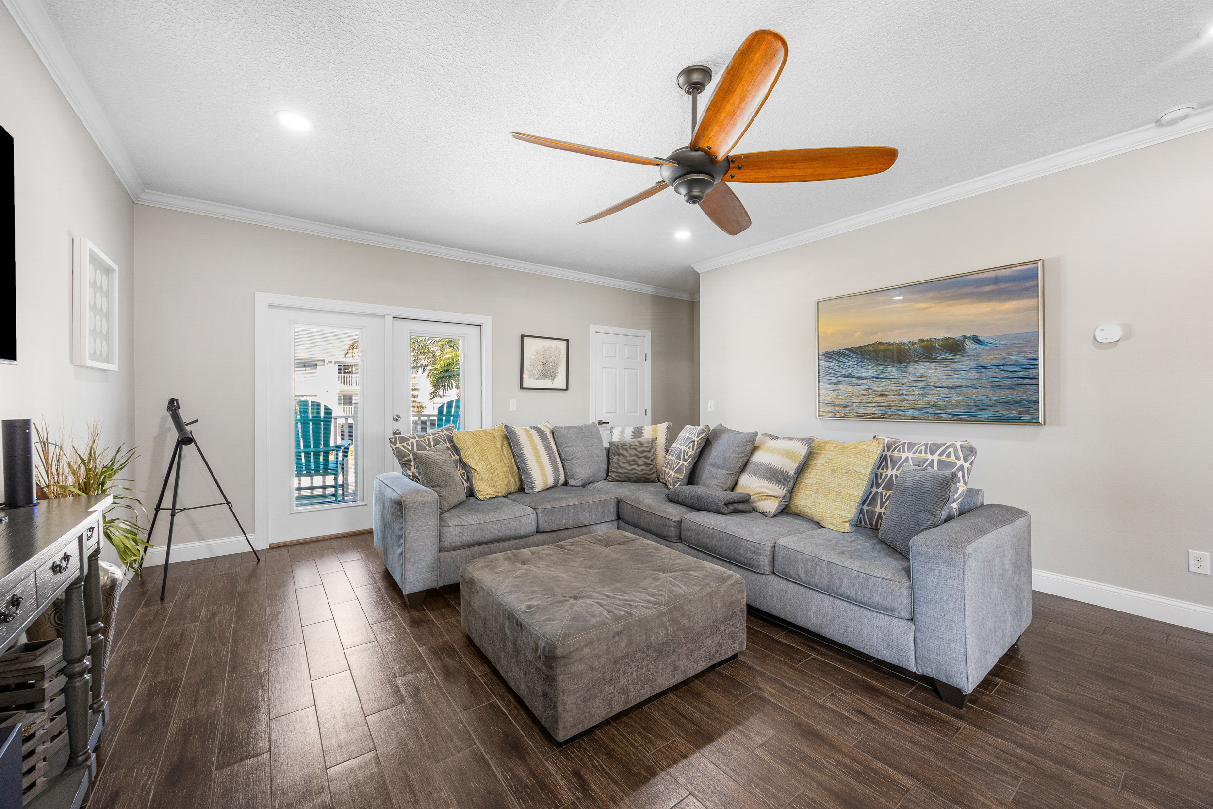 Another angle of the living area showing seating and flow
