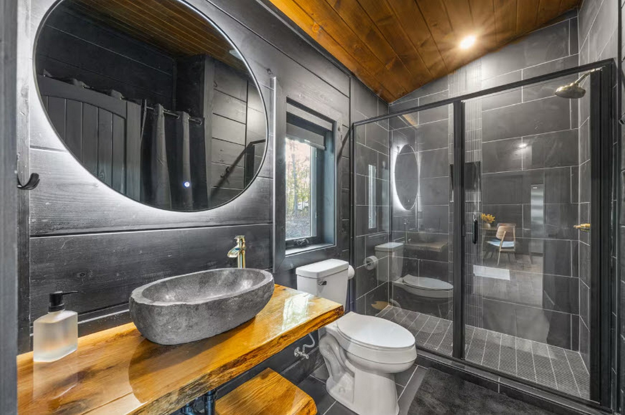 Modern, tiled bathroom