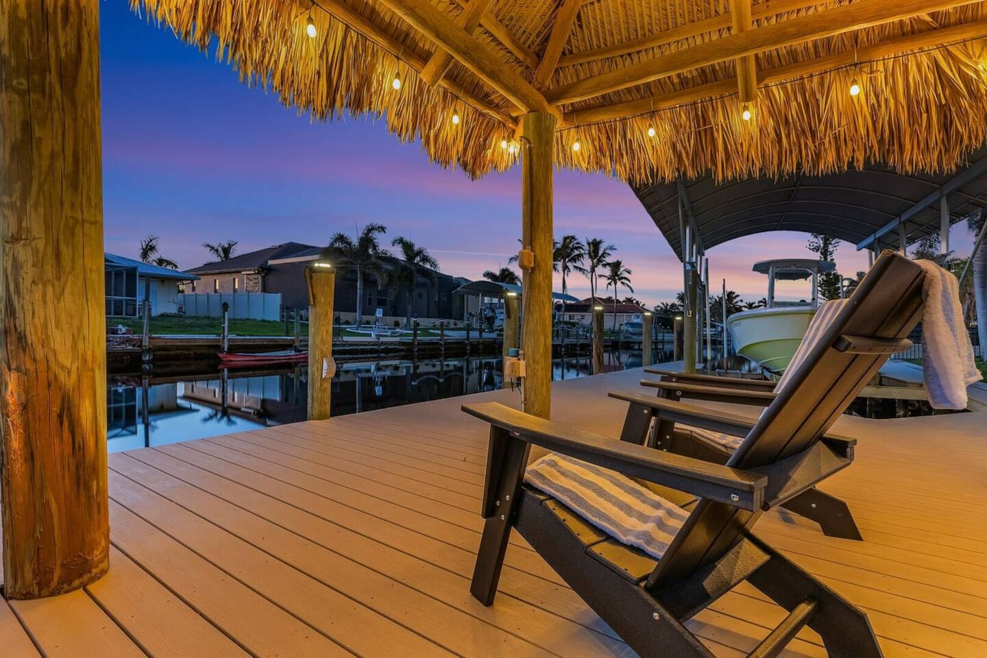 Tiki hut on boat dock