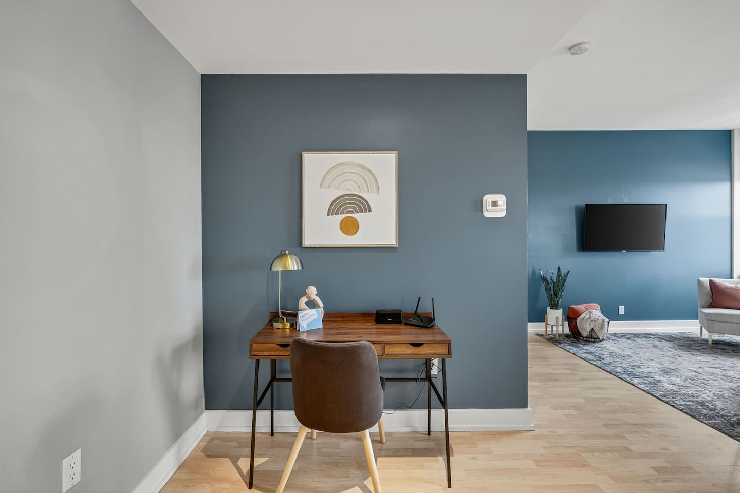Work or study in style at a sleek desk setup, complete with chic decor and fast Wi-Fi. Ideal for remote work, business trips, or catching up on emails in a calm, light-filled environment.