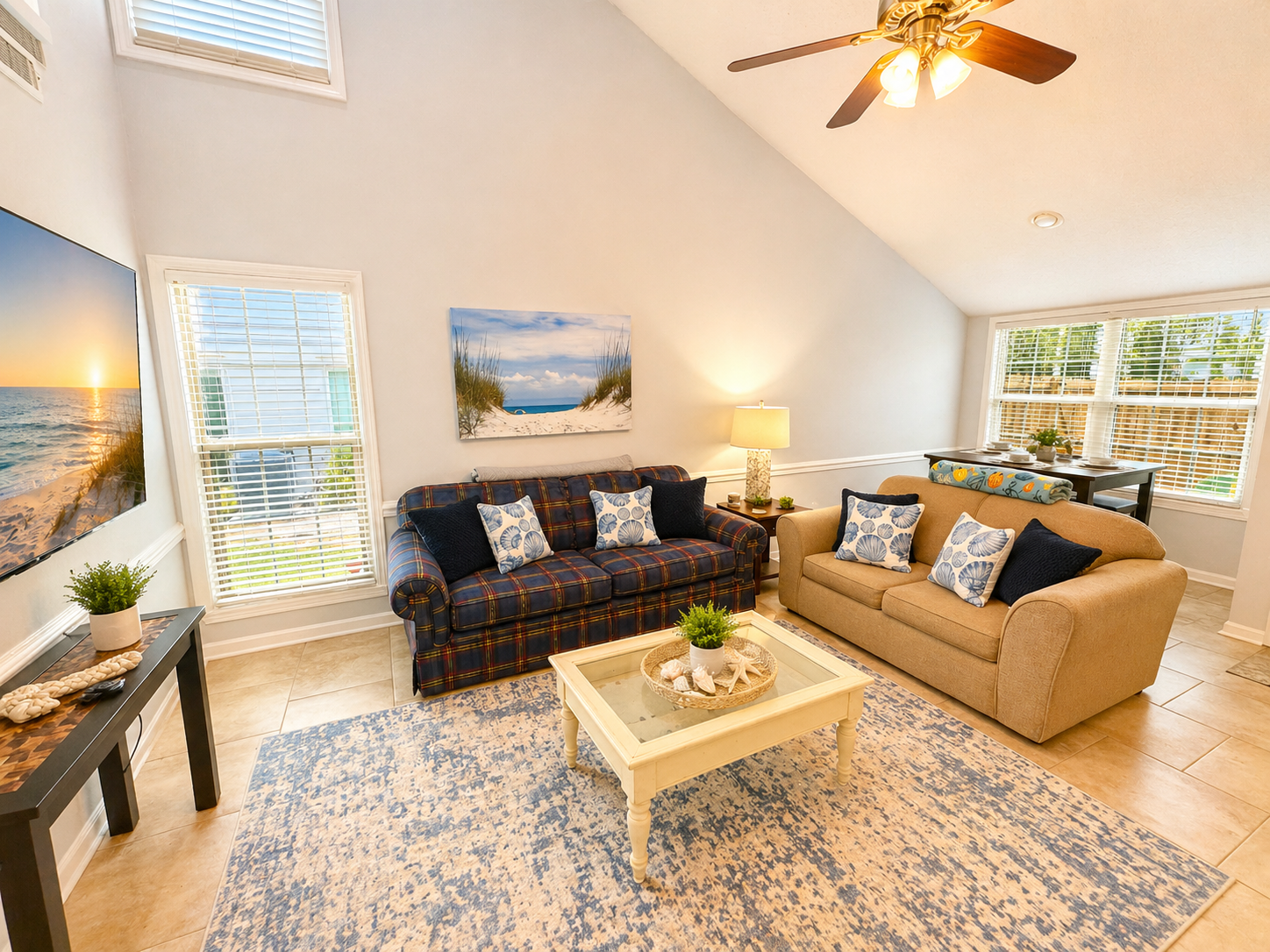 Living room with vaulted ceilings