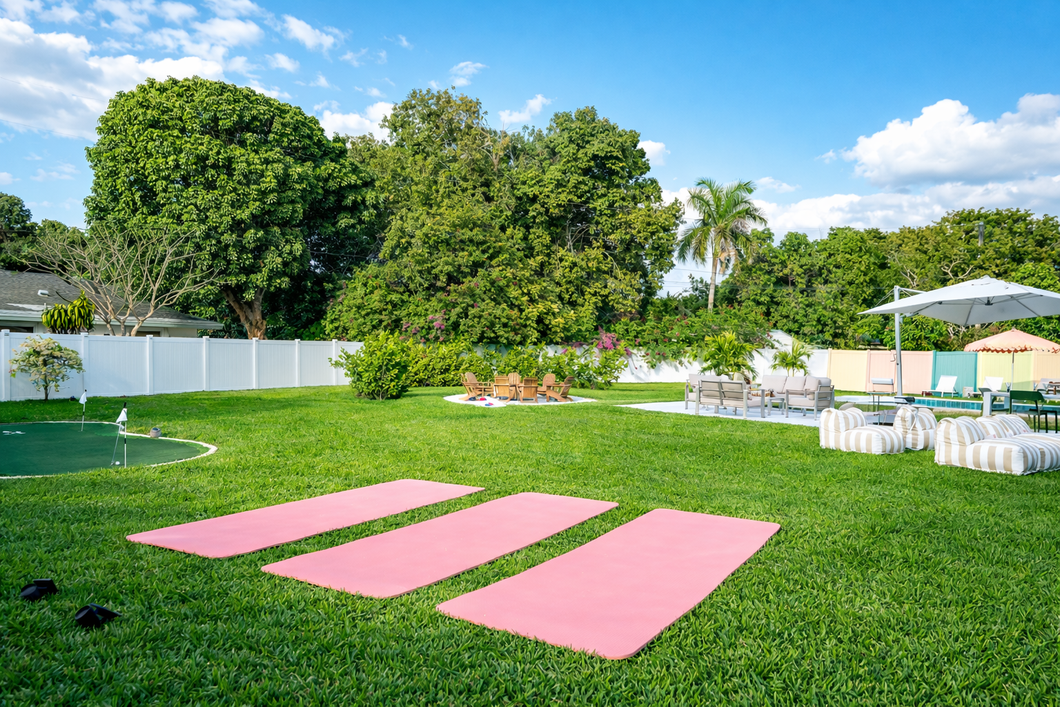 A serene outdoor yoga space for sunrise stretches and sunset flows