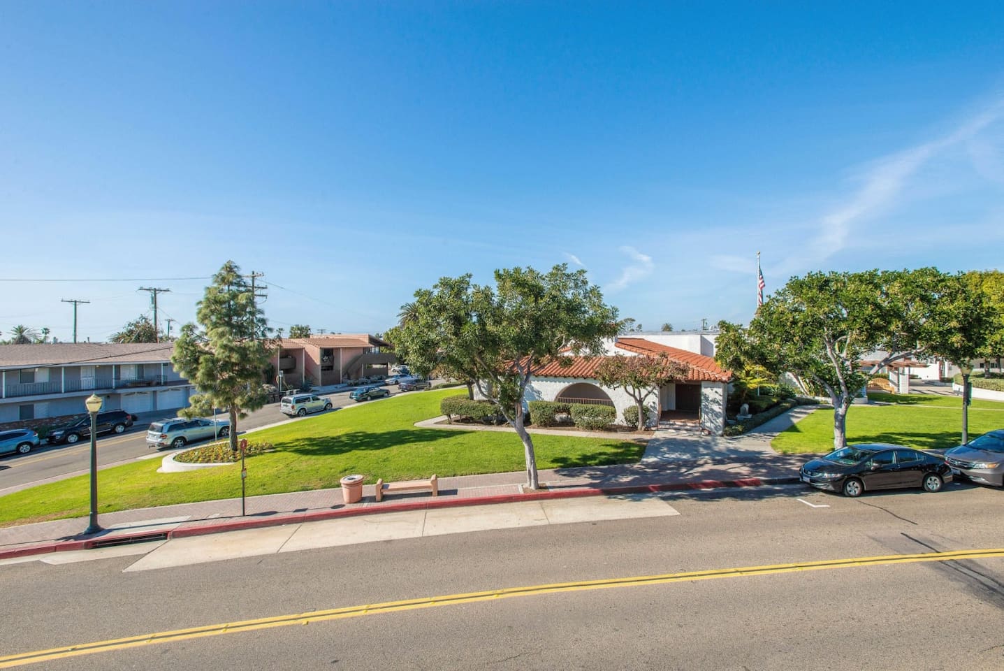 View from the deck to the park across the street