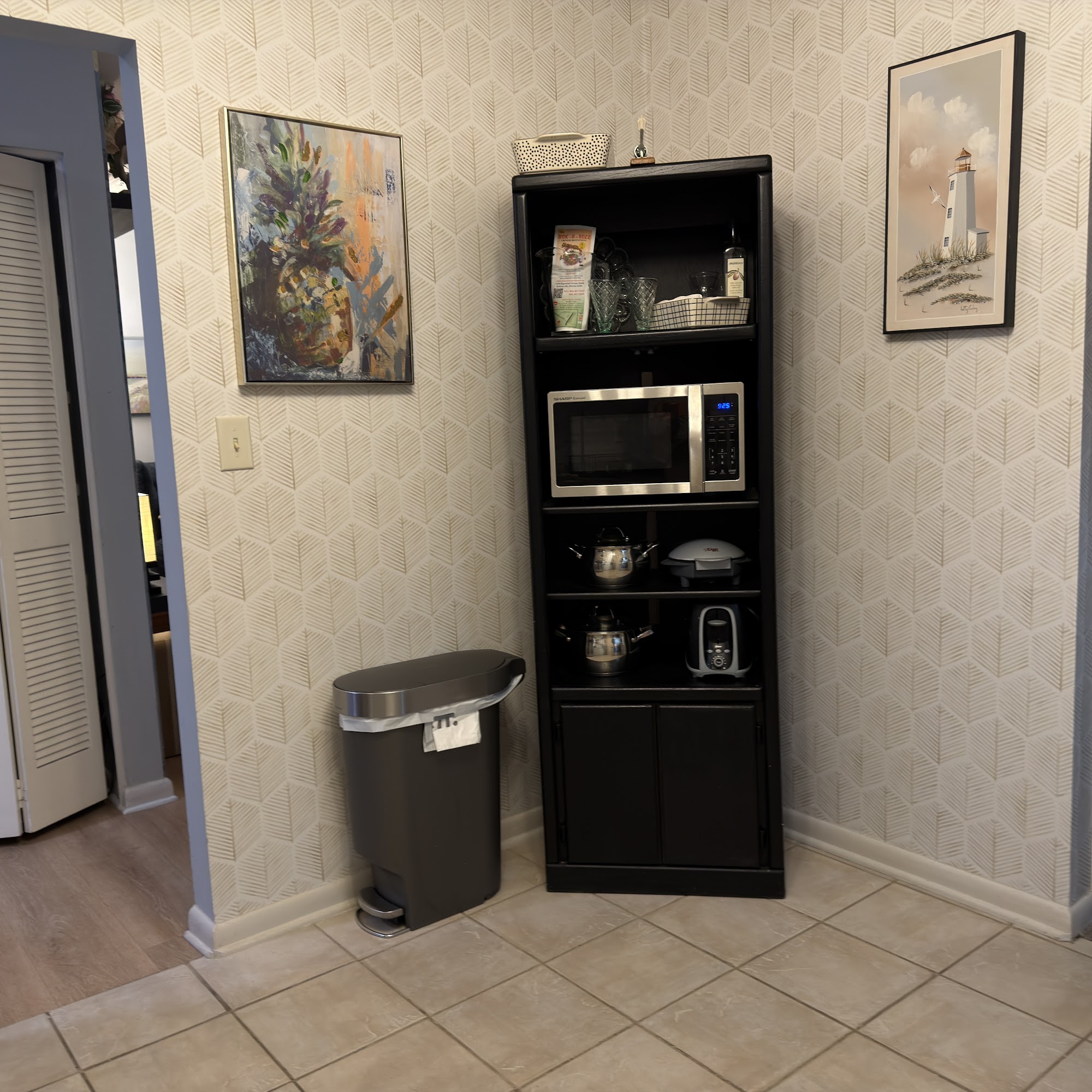 Microwave and pantry shelf