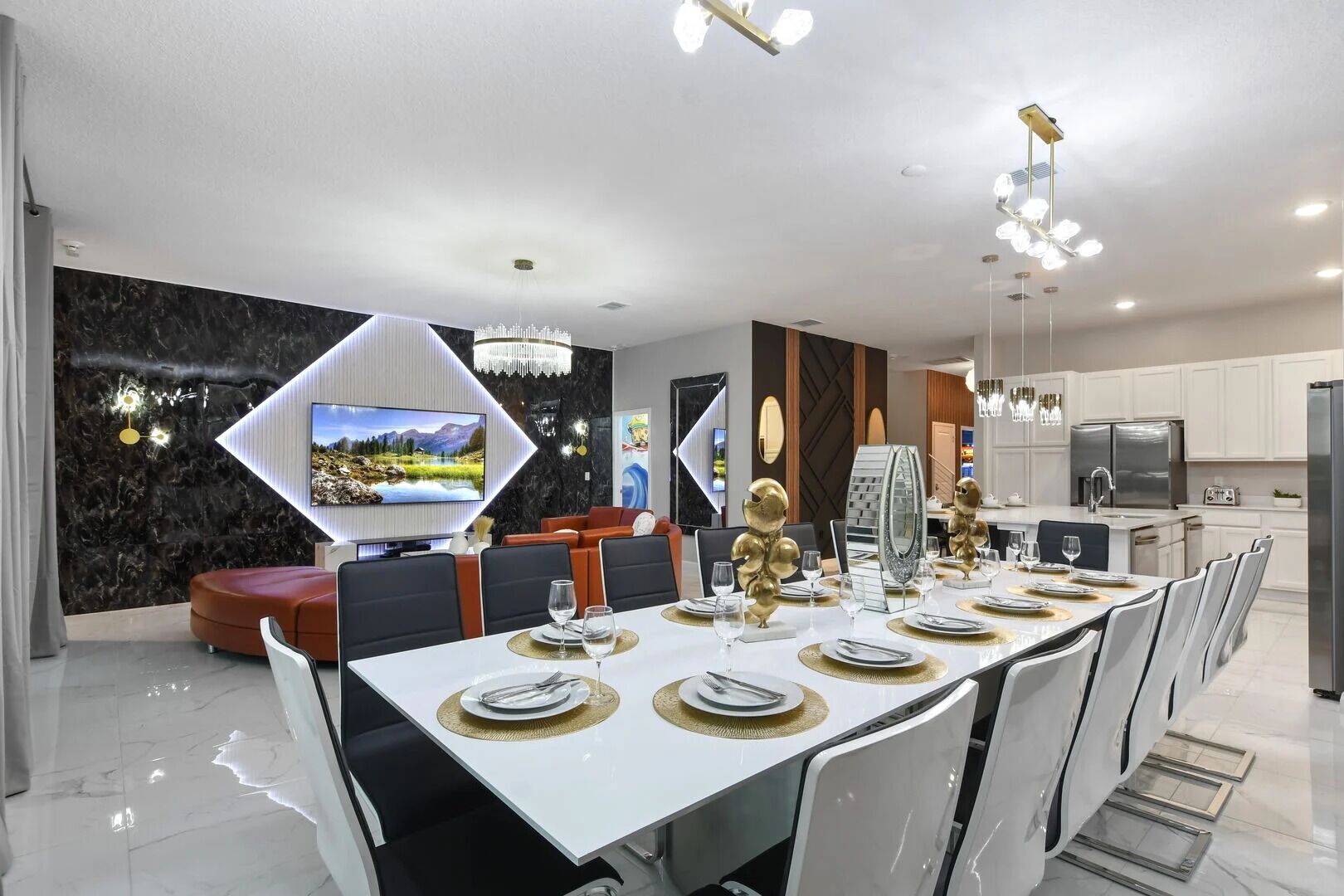 Seamless elegance: An expansive open-concept living, dining, and kitchen space designed for ultimate comfort and style