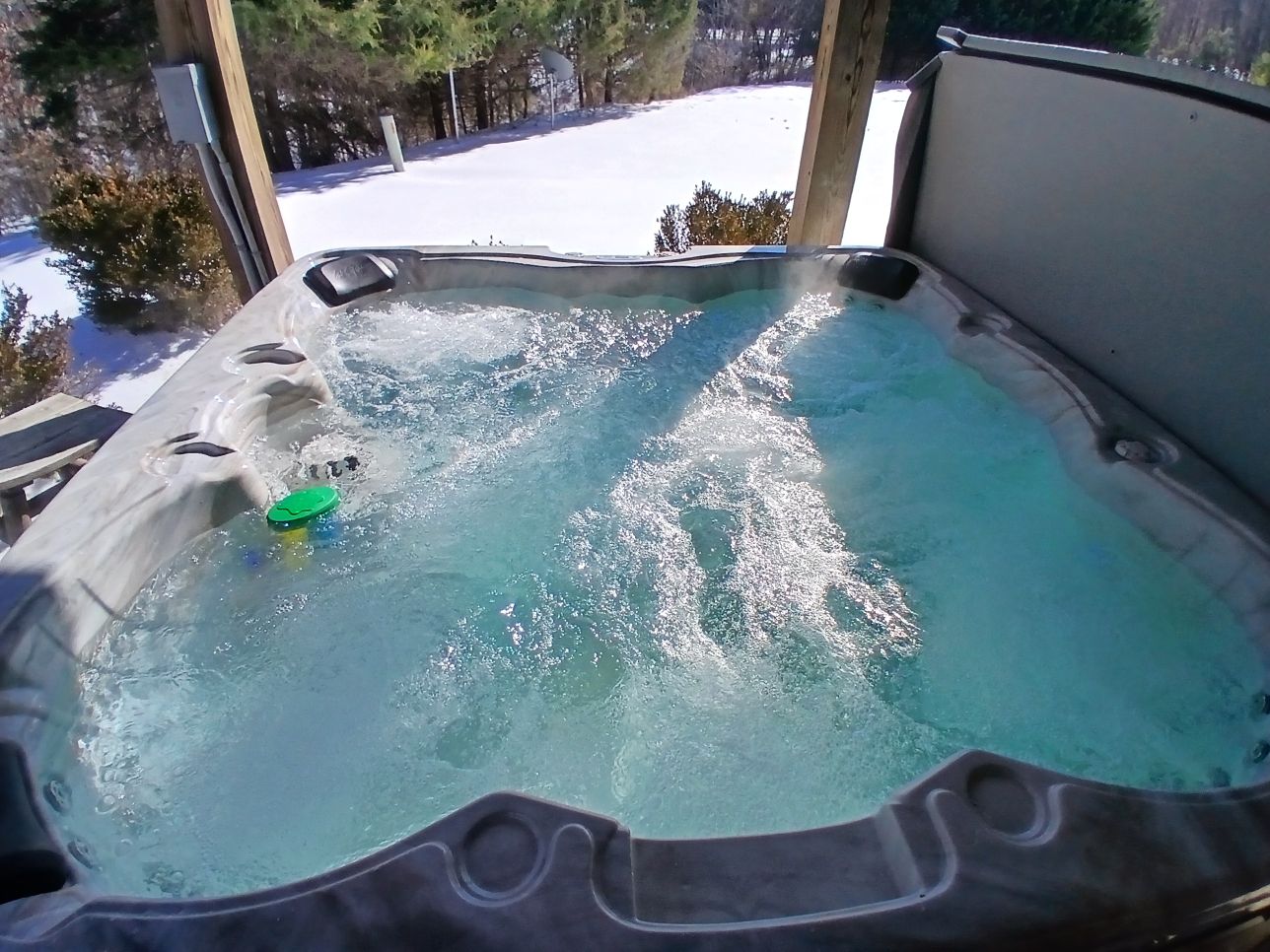 Brand new hot tub added in 2026, winter pic!