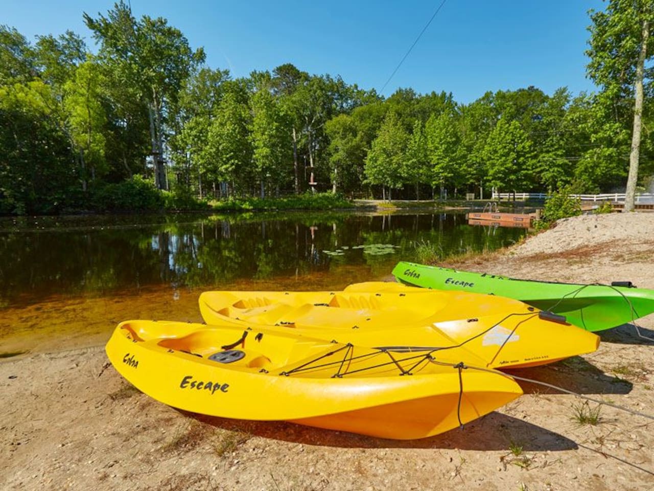 Kayaks are available for rent from the resort