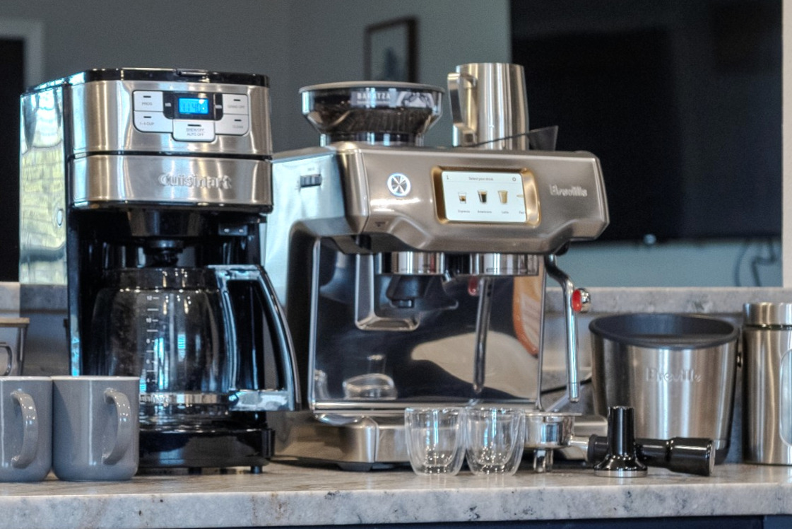 Barista-style coffee setup with locally roasted beans included