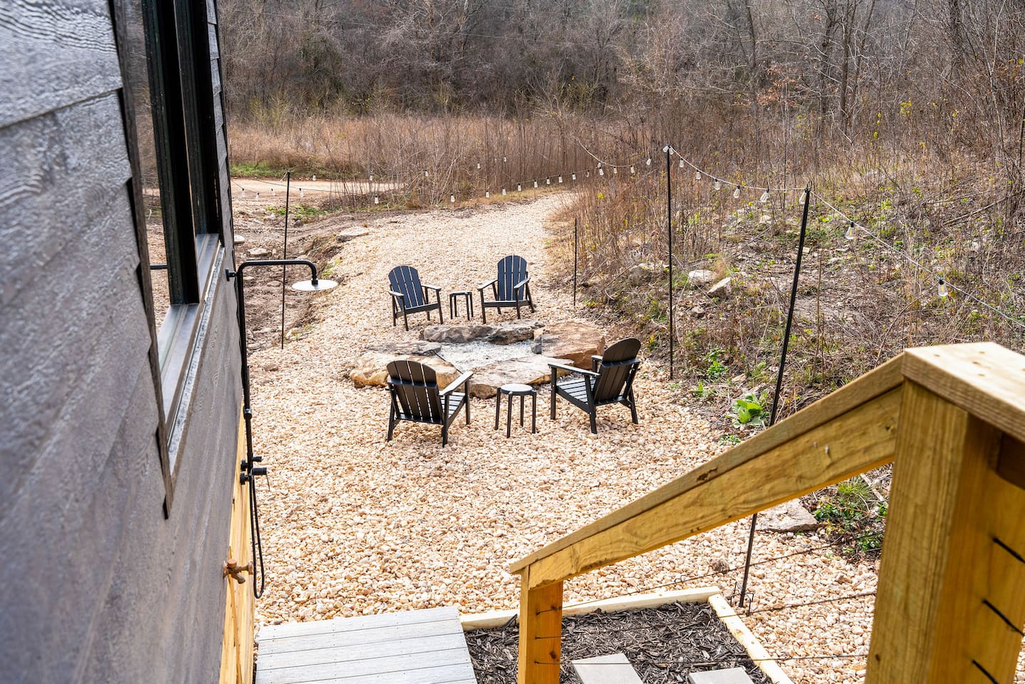 Outdoor Firepit Lounge: Enjoy evenings by the fire under twinkling lights and starlit skies!