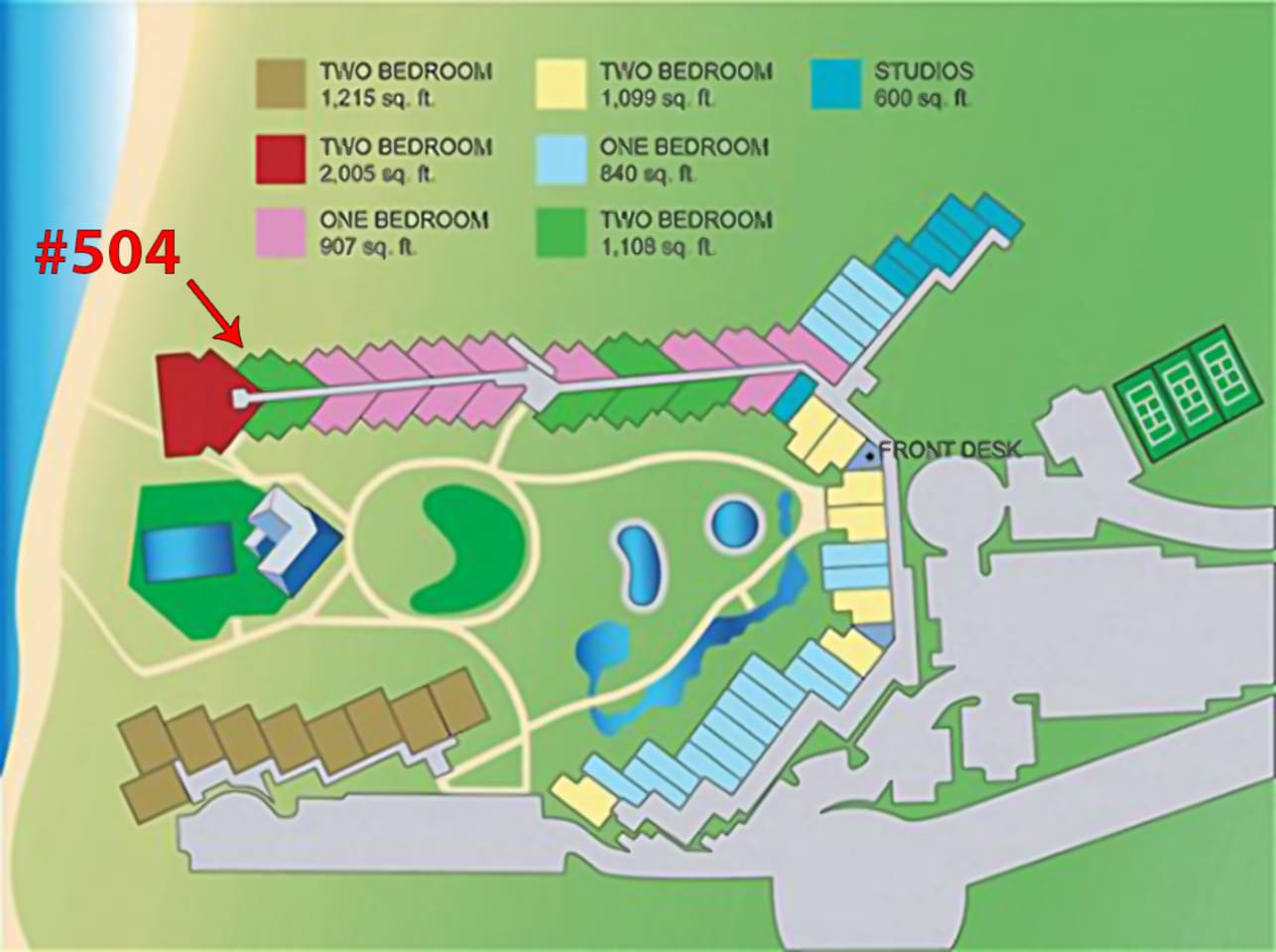 Resort map and location of unit 504
