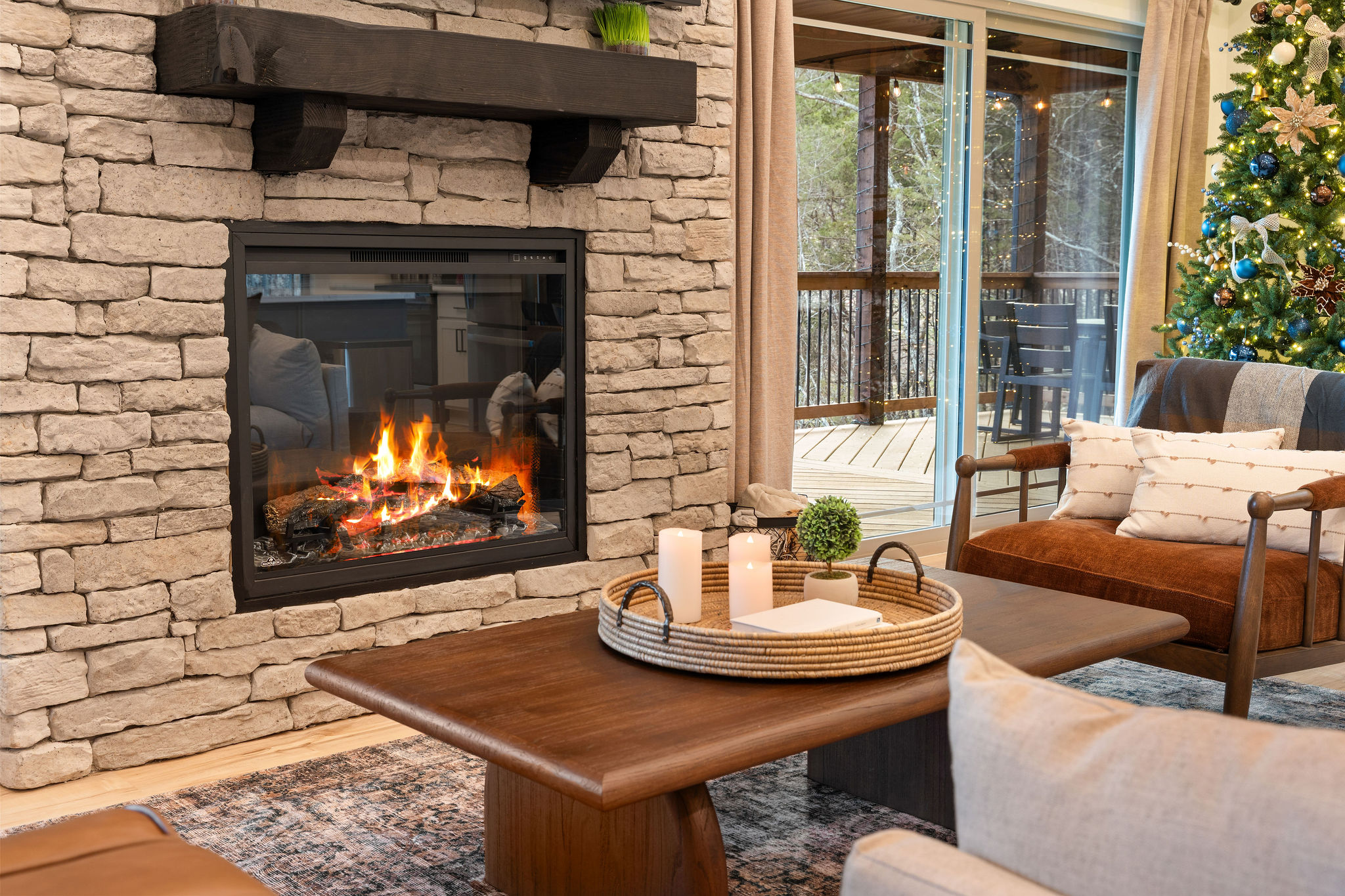 Cozy fireplace creating a warm and inviting place to unwind.