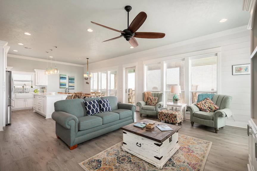 Guests love this inviting living space! Thoughtfully furnished with cozy seating and coastal touches, it’s the perfect place to kick back, recharge, and enjoy the laid-back vibe of your getaway.
