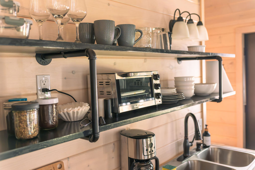 Air Fryer, coffee pot, 2 burner Propane stove top in stocked kitchen