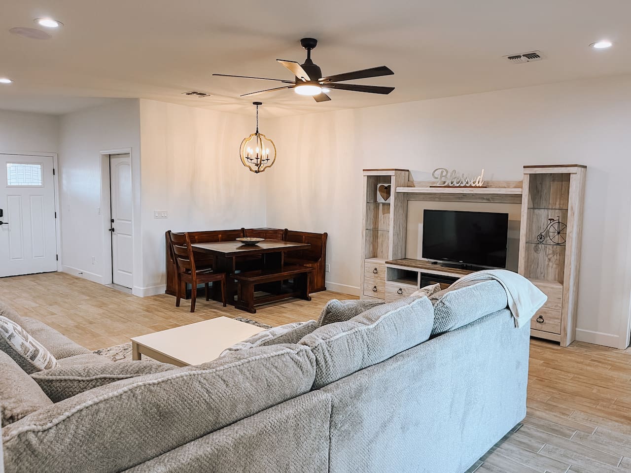 View into living area from back sliding door