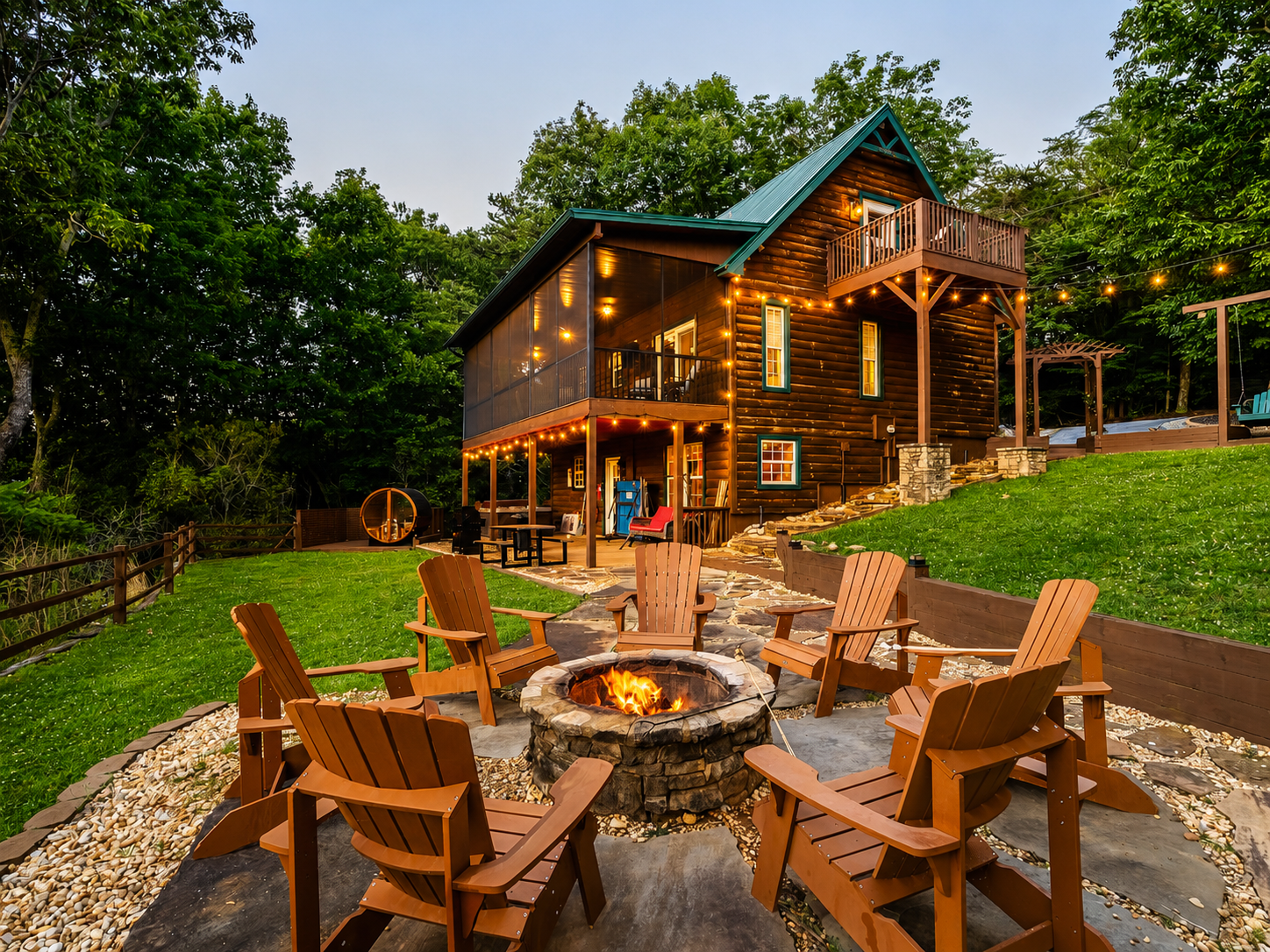 Cozy Twilight Cabin Fire Pit Retreat