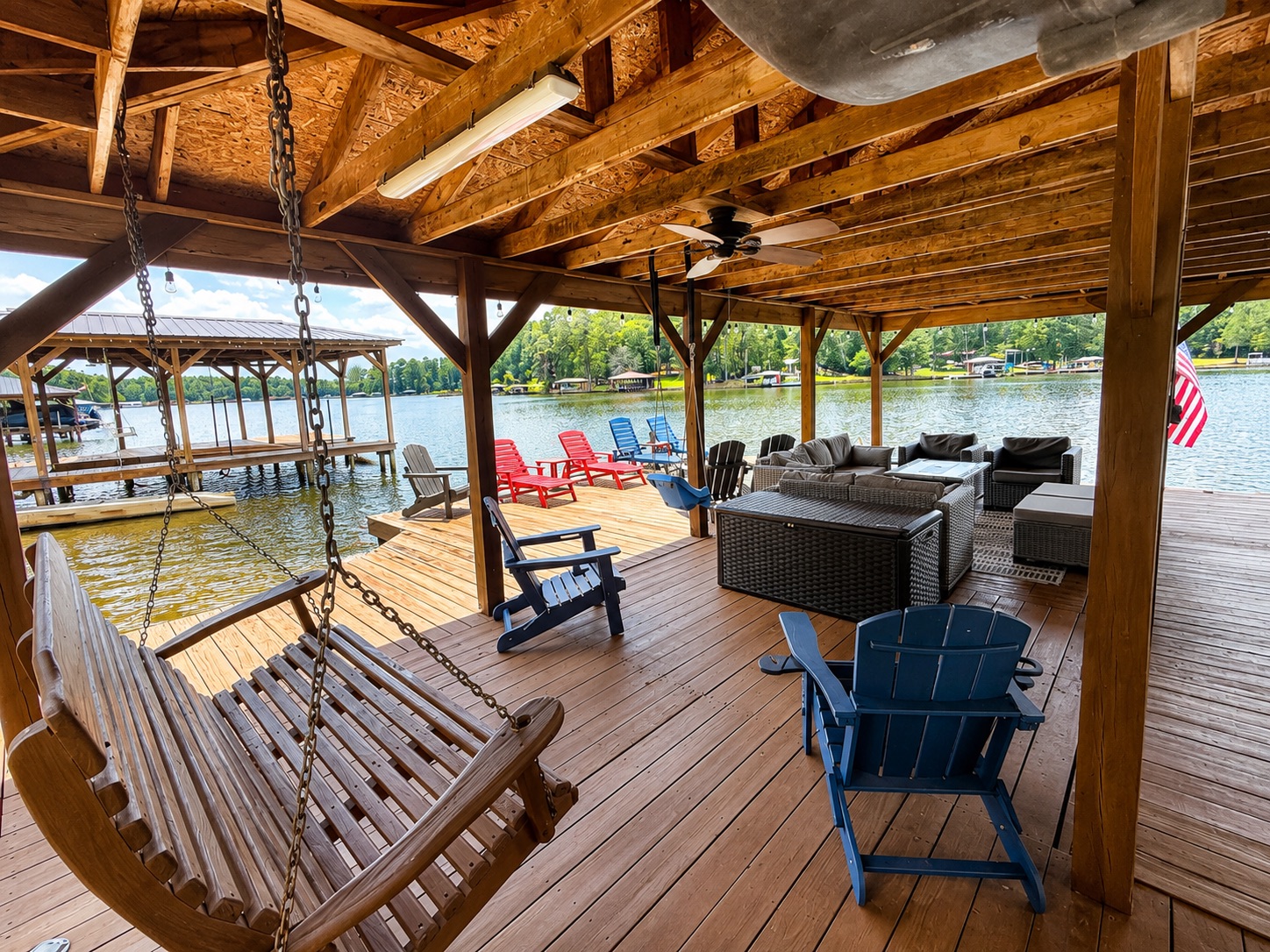 Serene boathouse overlooking the tranquil lake