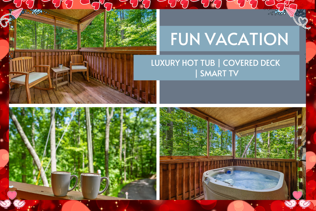 Unwind on the covered deck with a bubbling hot tub, fresh air, and forest vibes.