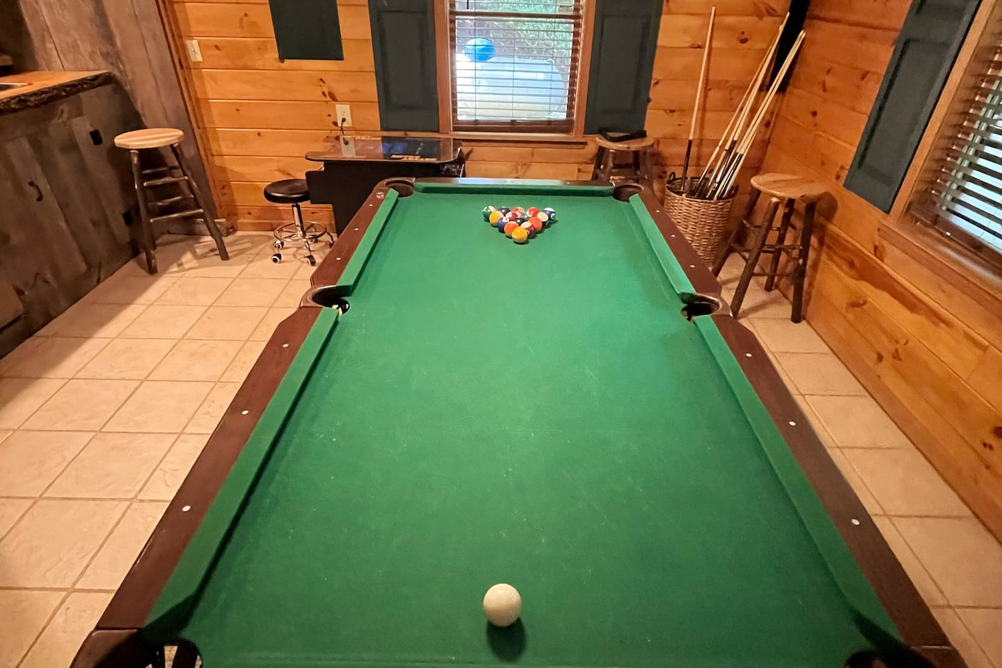 Pool table in downstairs game room