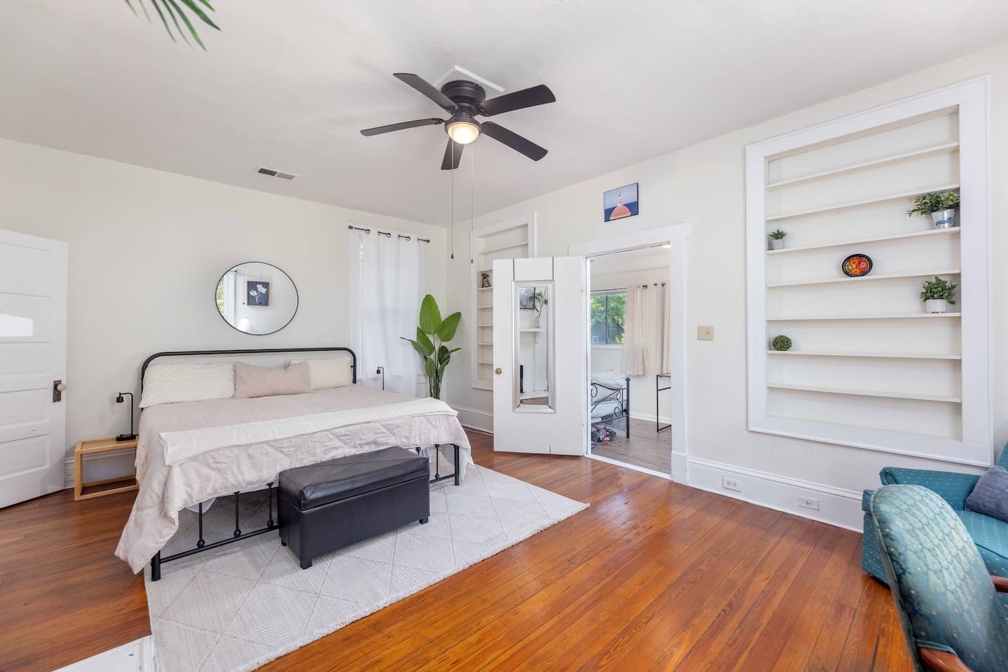 Master bedroom with King Bed. Connects to second bedroom (which also has outdoor entrance). 