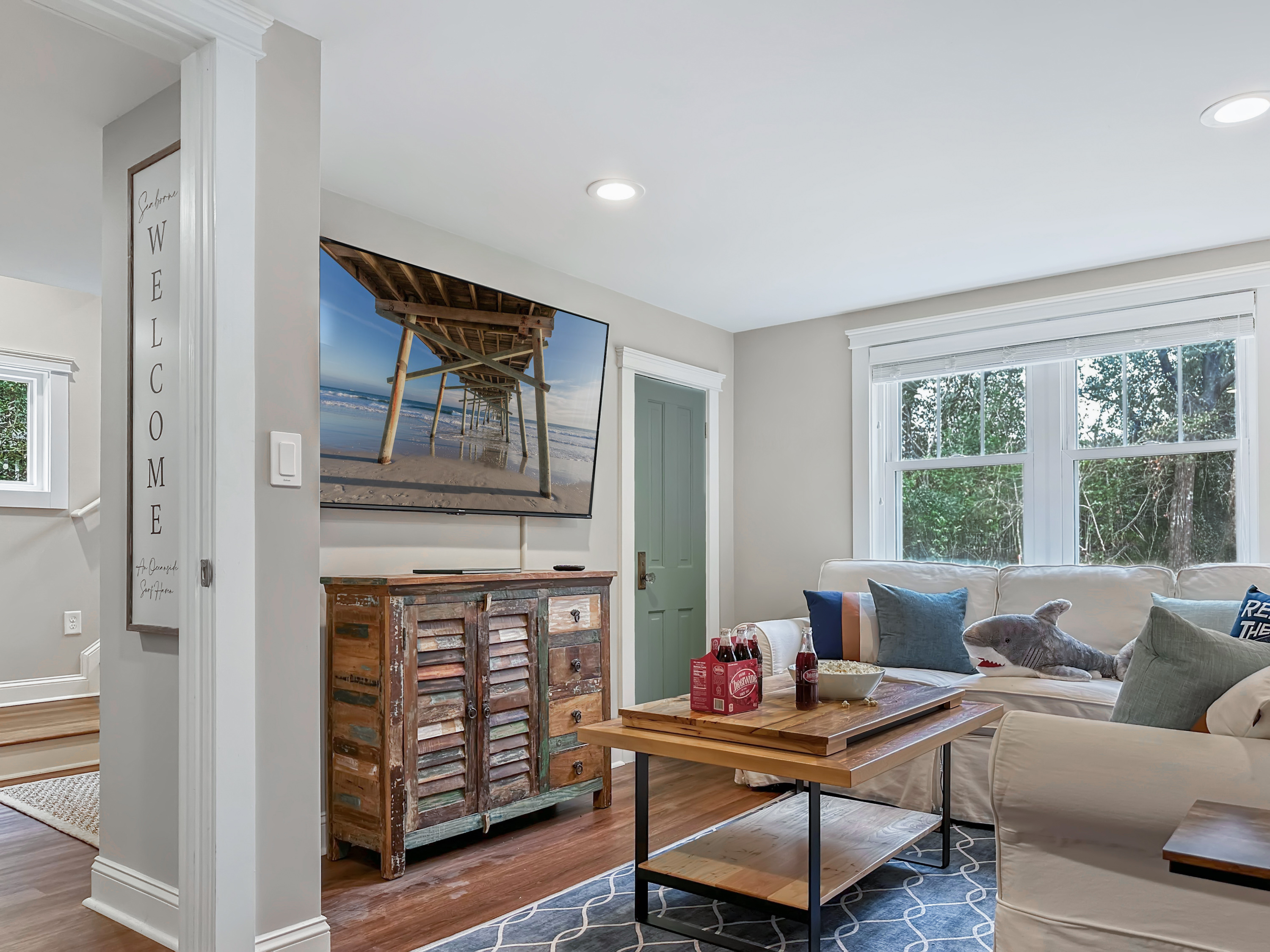 Down here is a cozy Game Room, perfect for gathering...