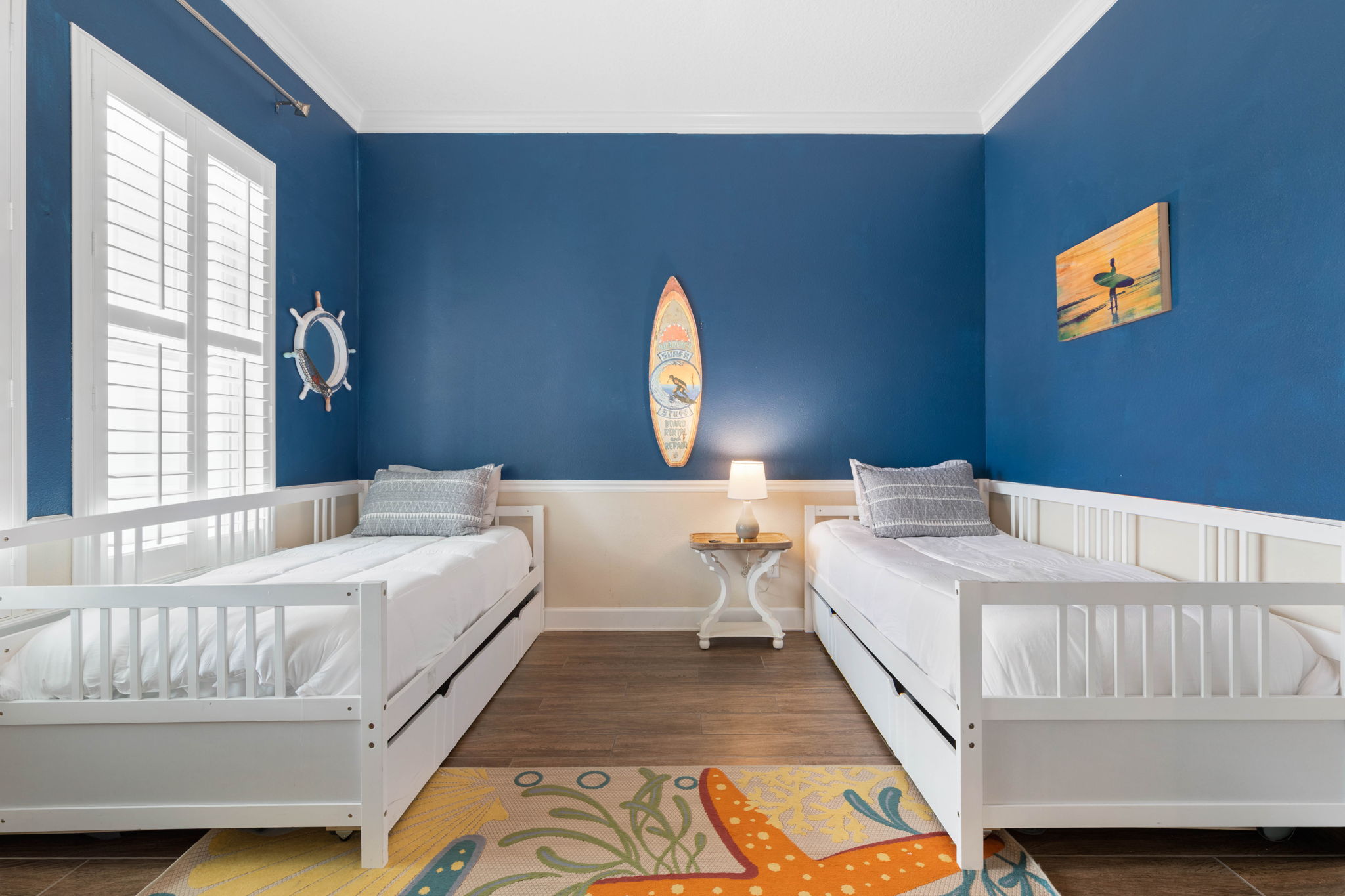 After a day in the waves, this surf-inspired twin room gives kids their own cozy beach hideaway—storybook nights, sleepy smiles, and the kind of easy vacation memories that begin the moment heads hit the pillow.