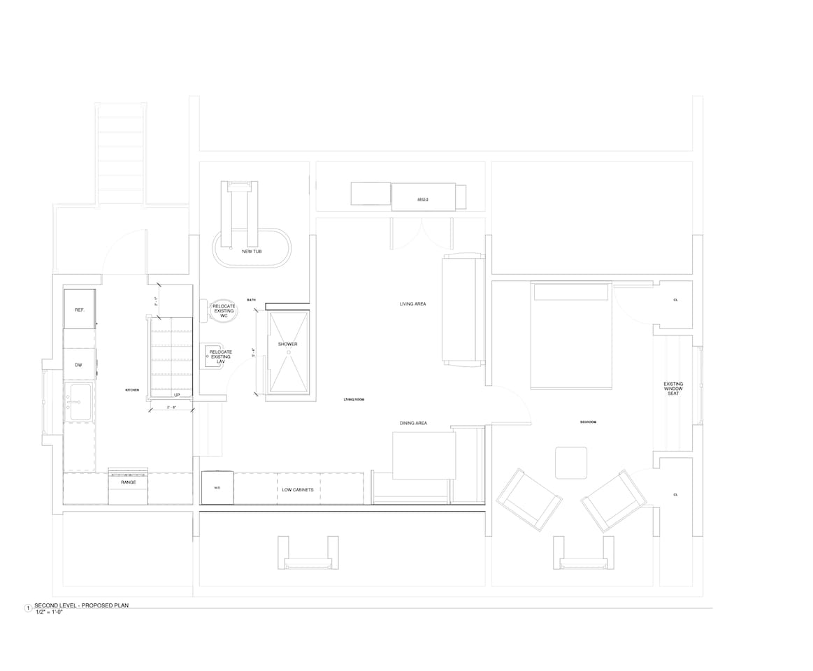 If you are looking for additional space then this is the guest house floor-plan of the additional rental that is available on property. This is the top floor of guest house. The lower level has an entry foyer, mudroom & laundry below the kitchen. 
