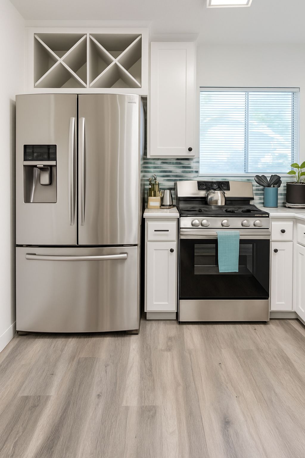 Modern layout with ample counter space and storage, coffee, oven, big frig, icemaker