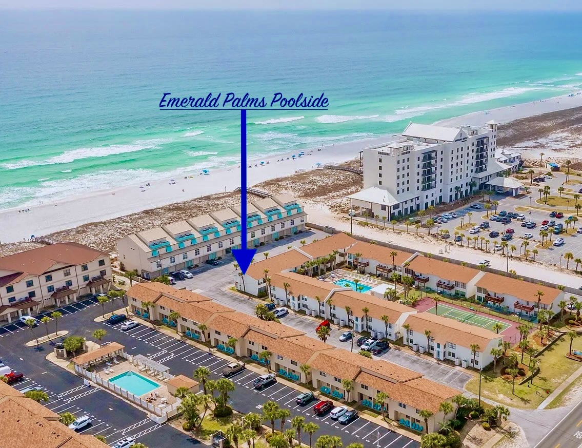 Emerald Palms Poolside is conveniently located just step from the sugar white of The Emerald Coast.  Ninety seconds and your toes are in the sand!