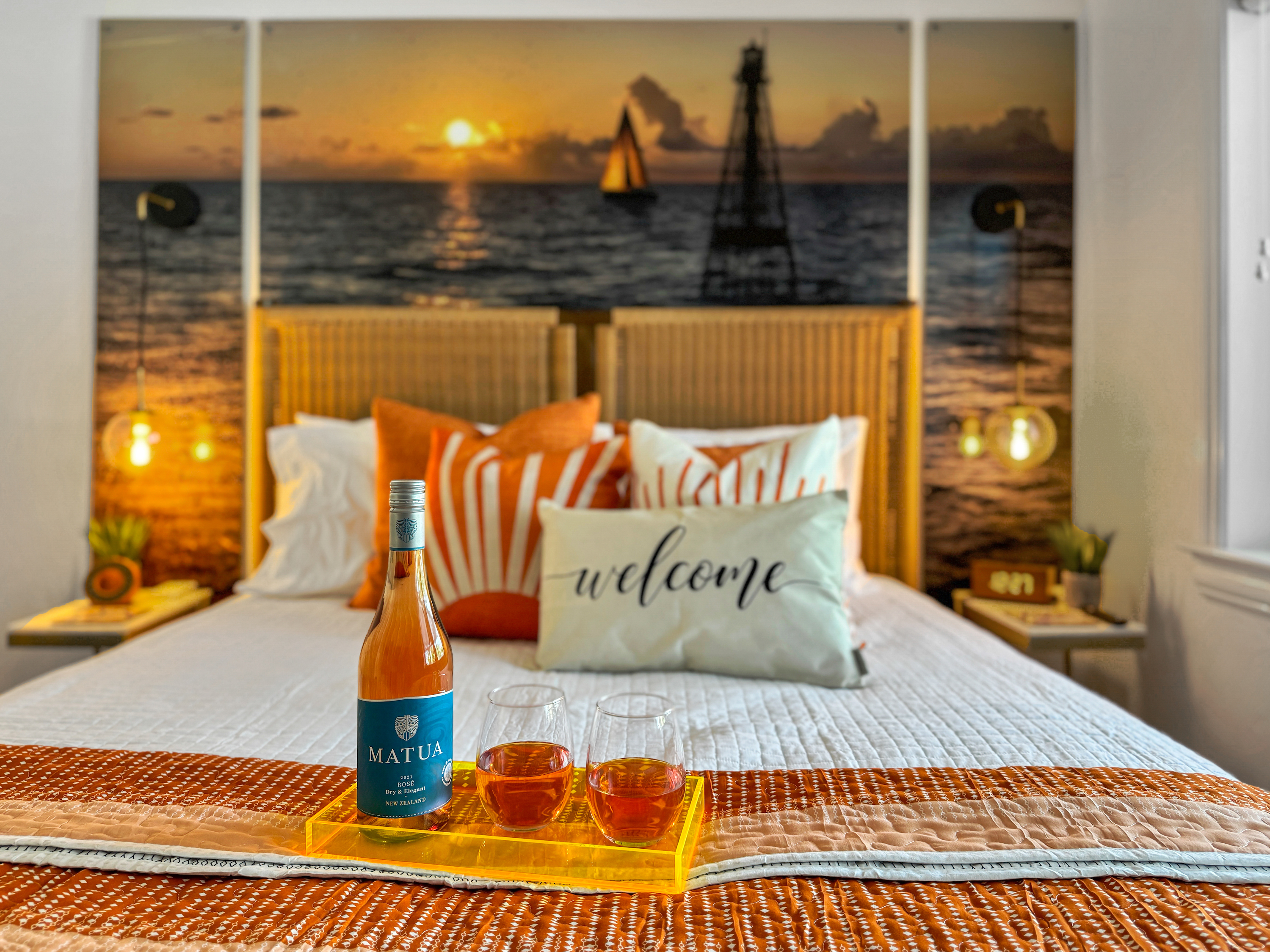 Next up is the Sunset Room with a queen bed.