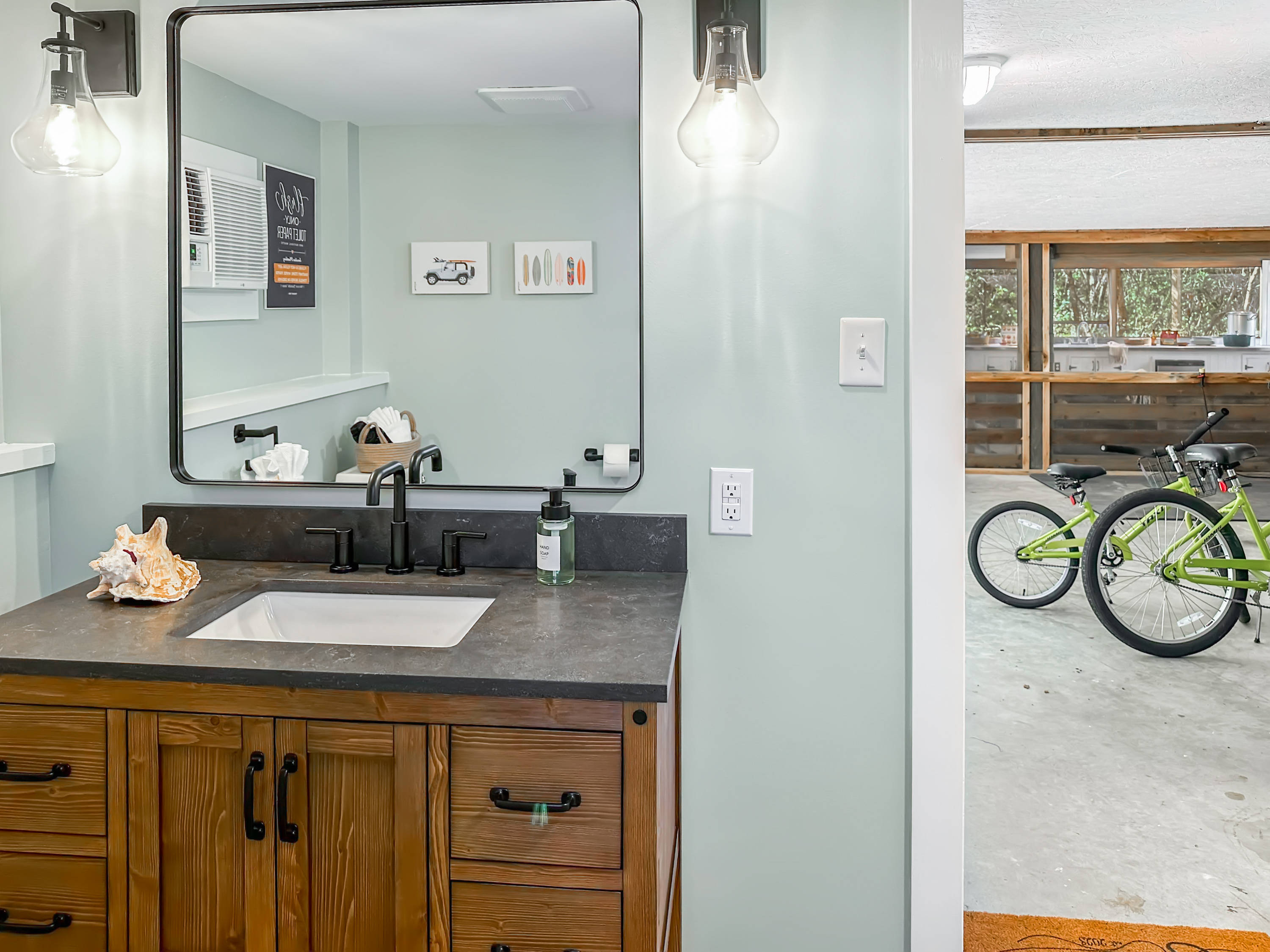 To start, there's a spacious half bath...