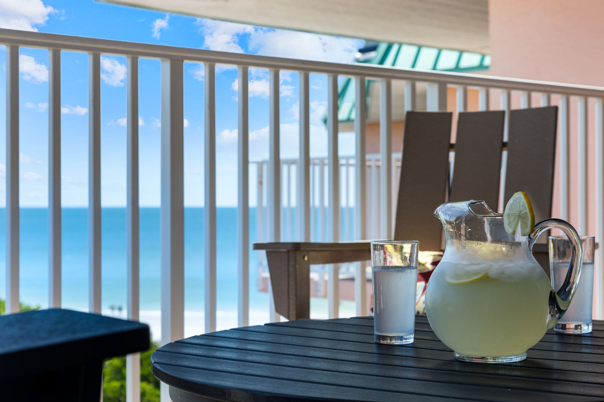 Massive balcony with panoramic views of the Gulf of Mexico and the heated pool.