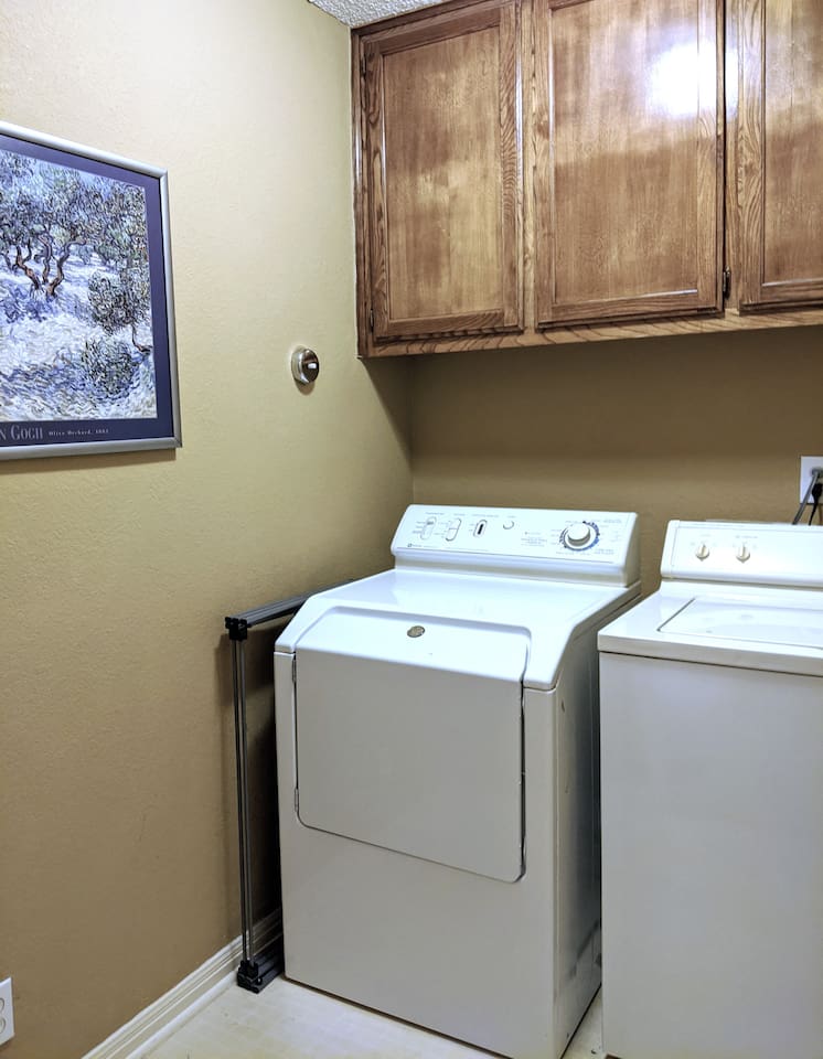 Full size washer and dryer in upstairs laundry room available for your use.  Laundry room is equipped with a drying line, drying rack, ample storage, 