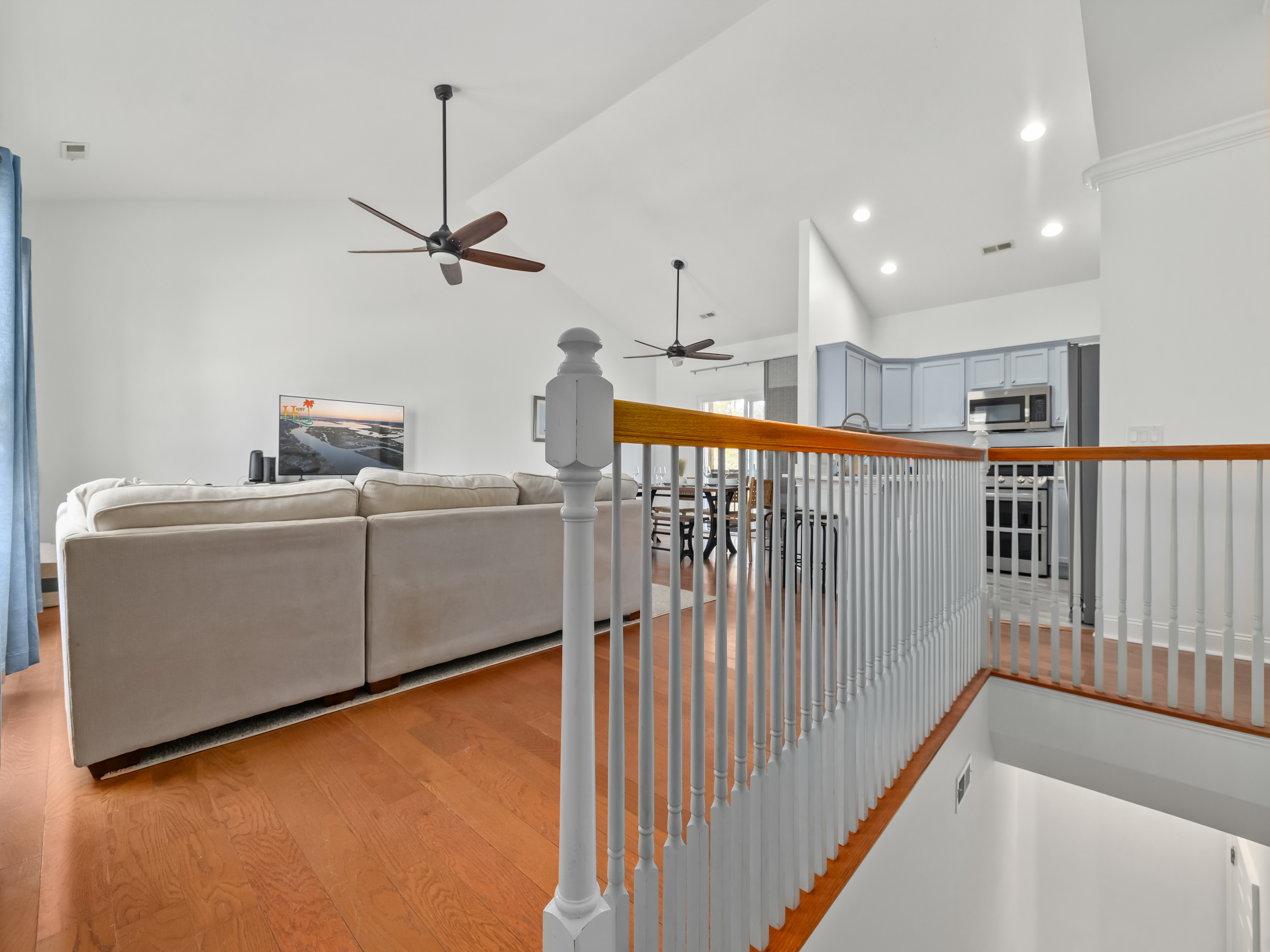 Separate upstairs and downstairs living areas allow guests to gather, relax, or unwind without feeling crowded. Perfect for multi-generational stays or groups, this layout offers natural privacy, quieter retreats, and flexible space for different routines