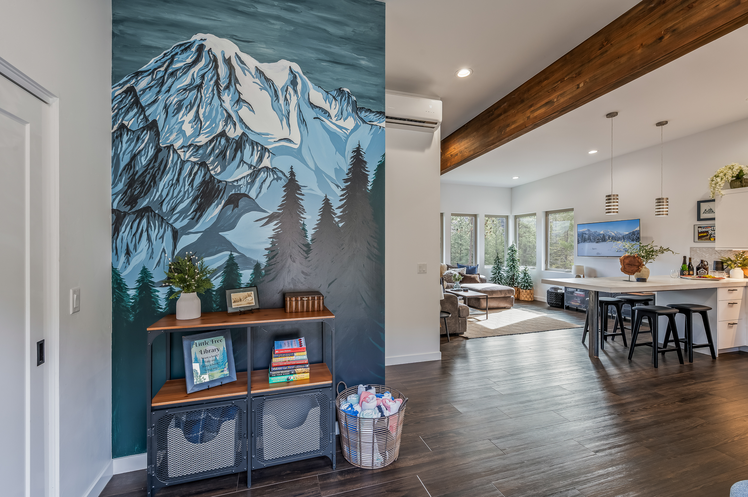 Front entry with stunning mountain mural