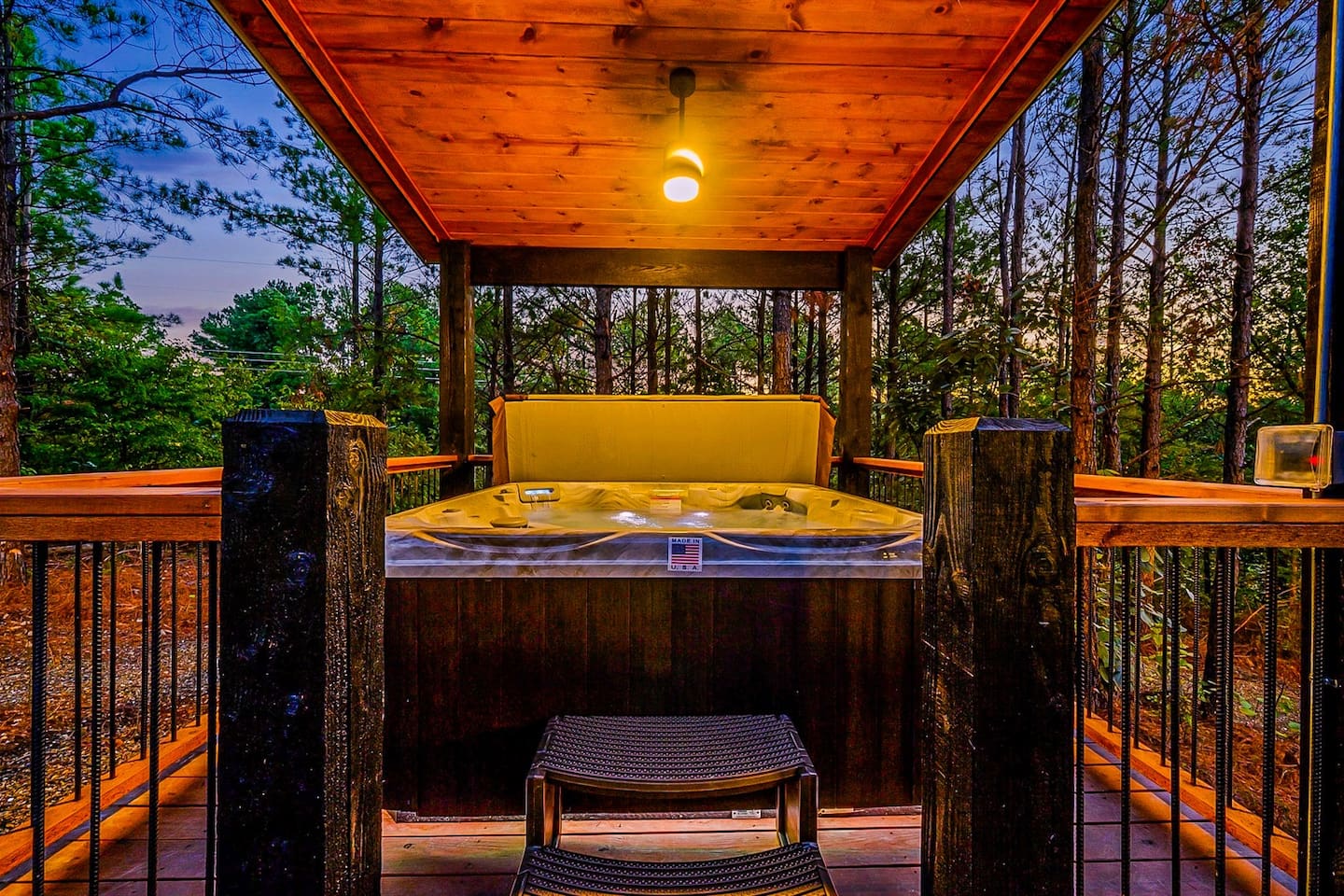 Slip into the private hot tub and let your stress melt away.